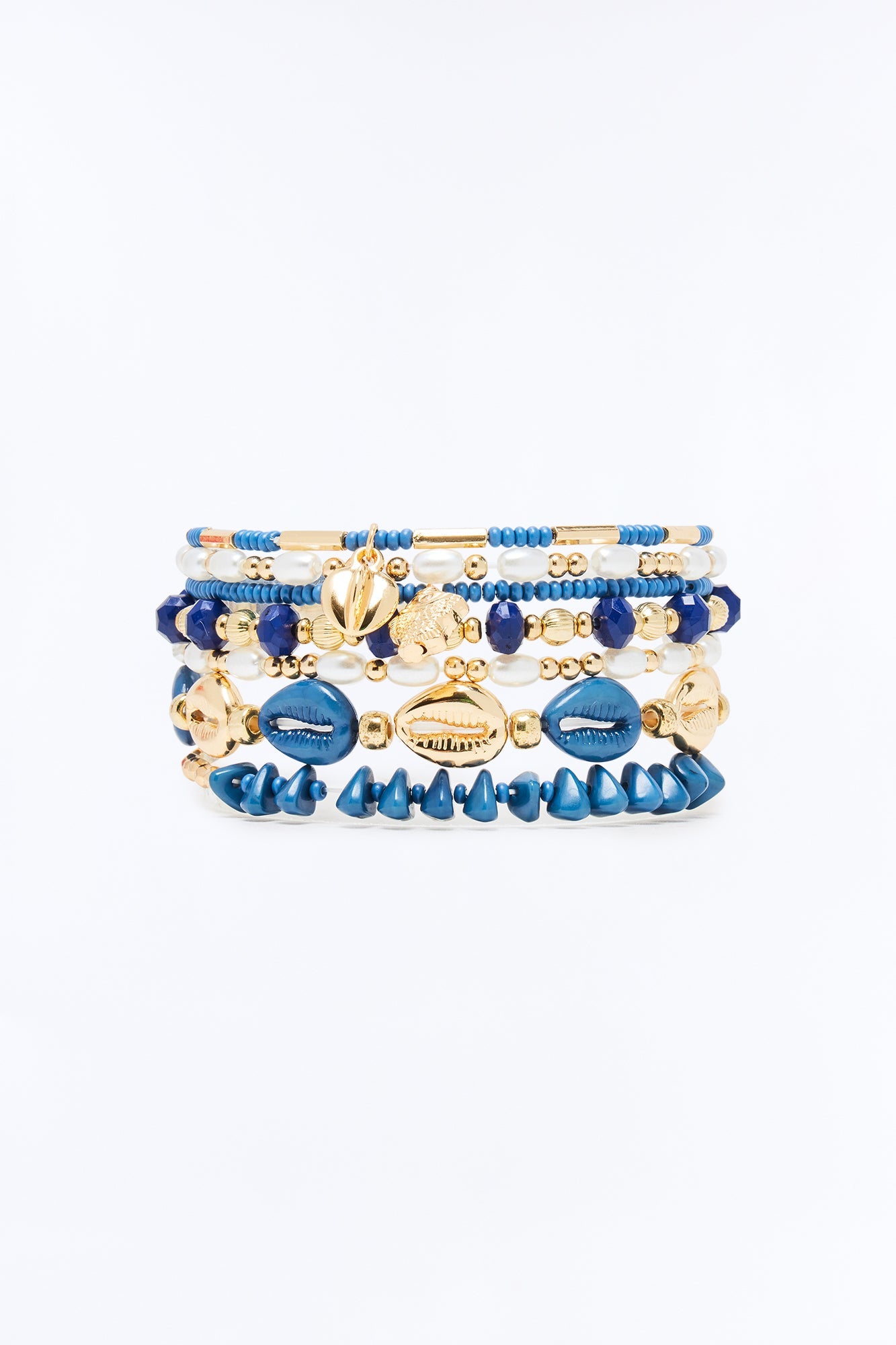 Catching Waves Beaded Stretch 7 Piece Bracelet Set - Blue/combo