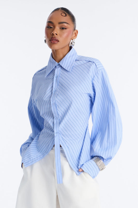 Doing The Most Striped Poplin Shirt - Blue/combo
