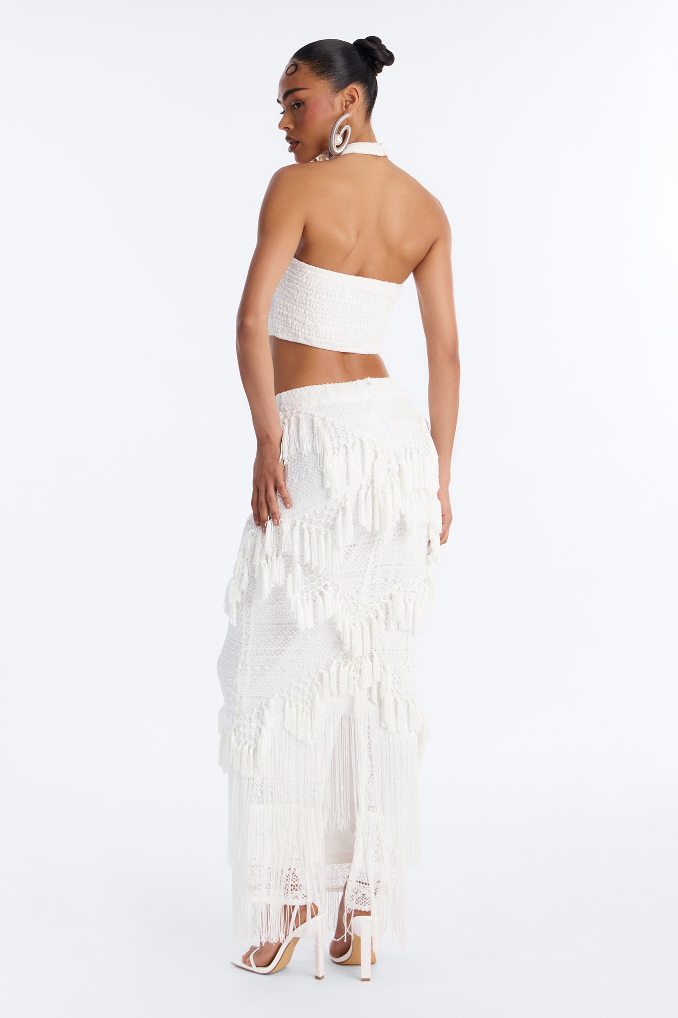 Isla Fringe Crochet Skirt Set - White