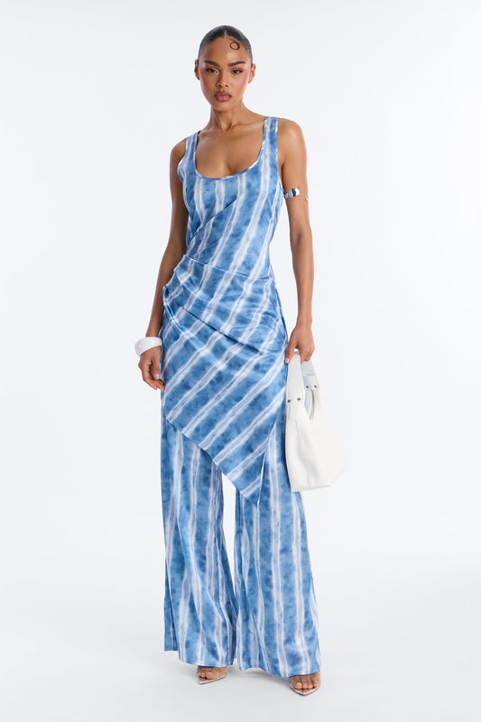 Pacific Blue Satin Pant Set - Blue
