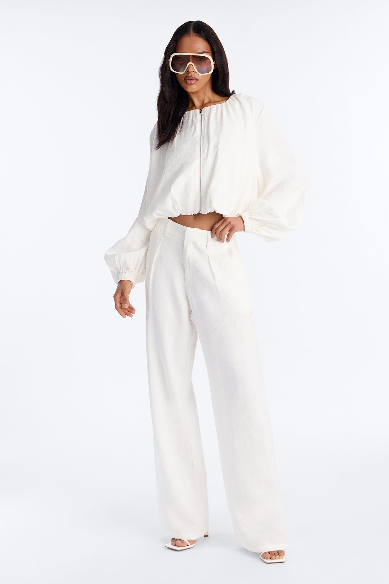 Calliope Linen Bubble Hem Cropped Jacket - Ivory