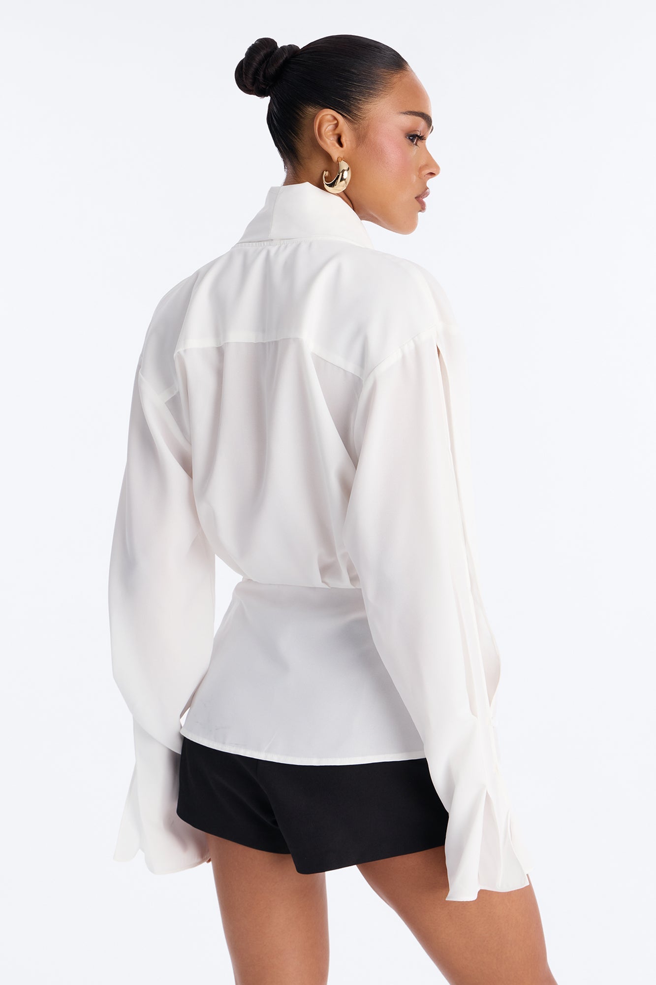 Just Like That Ruched V Neck Chiffon Blouse - White