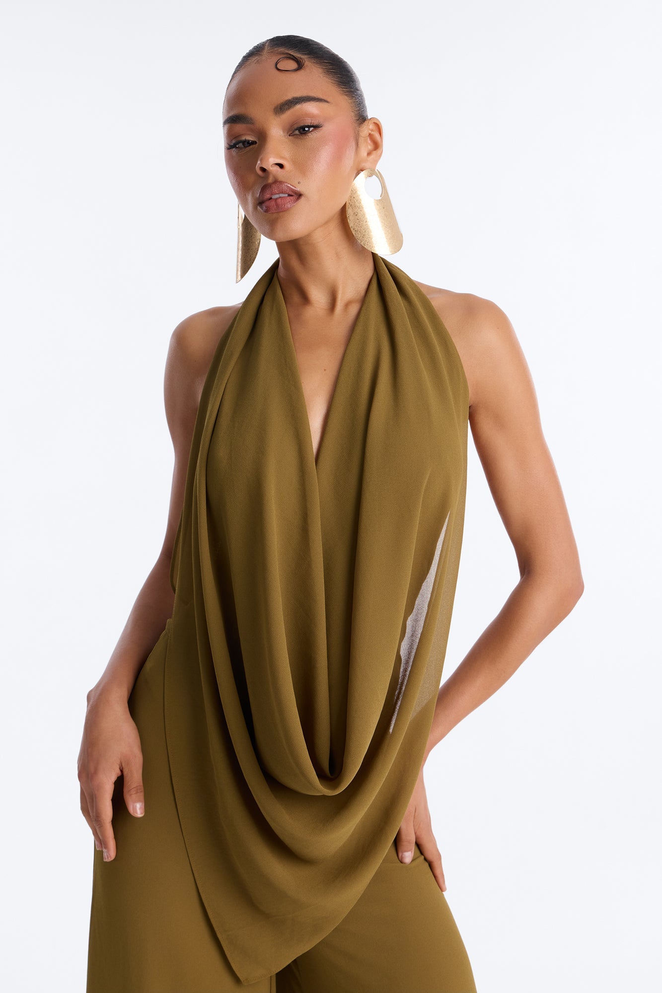 Celsa Chiffon Cowl Jumpsuit - Olive