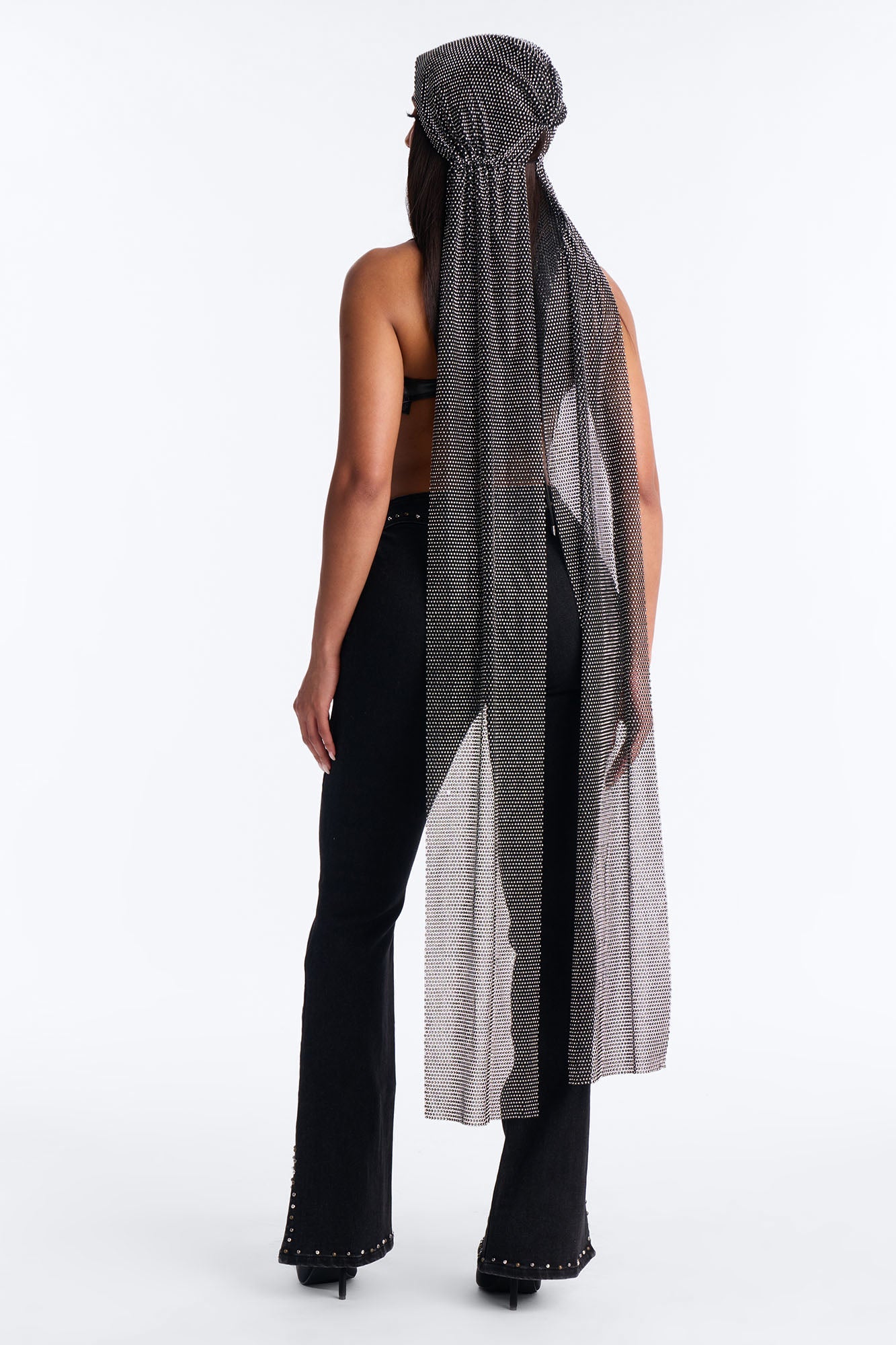 A Flash In The Night Oversized Rhinestone Head Scarf - Black