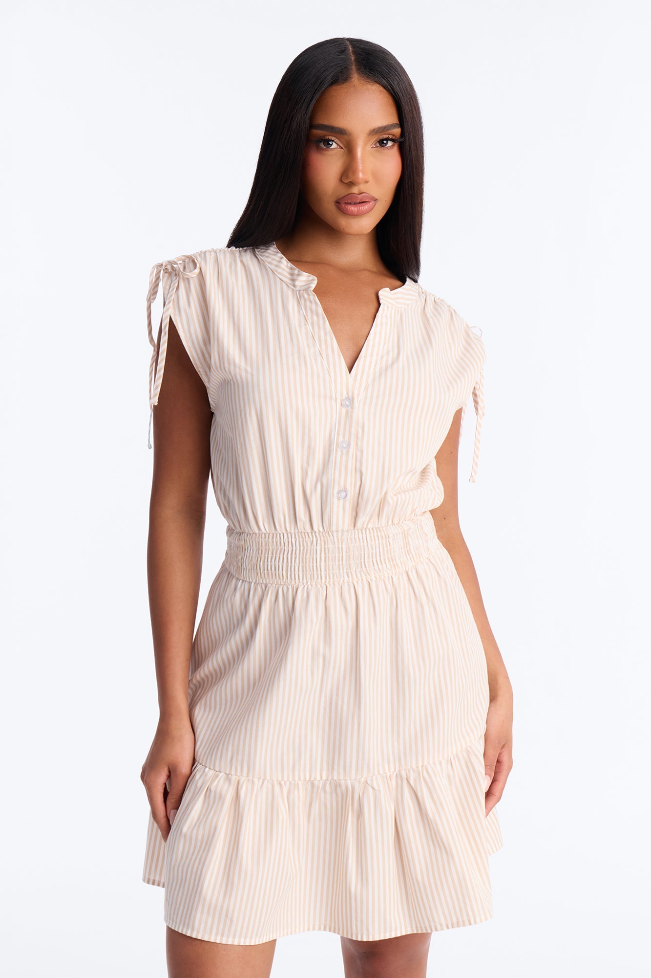Samara Striped Mini Dress - Taupe/combo