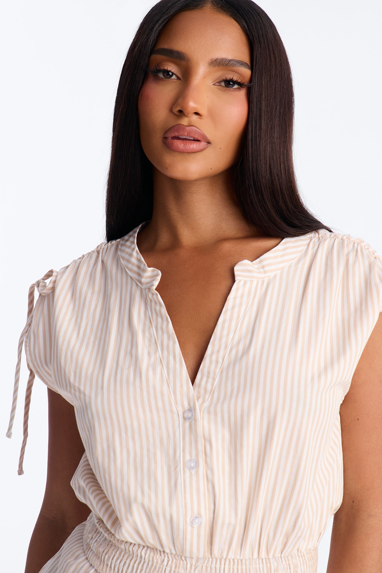 Samara Striped Mini Dress - Taupe/combo