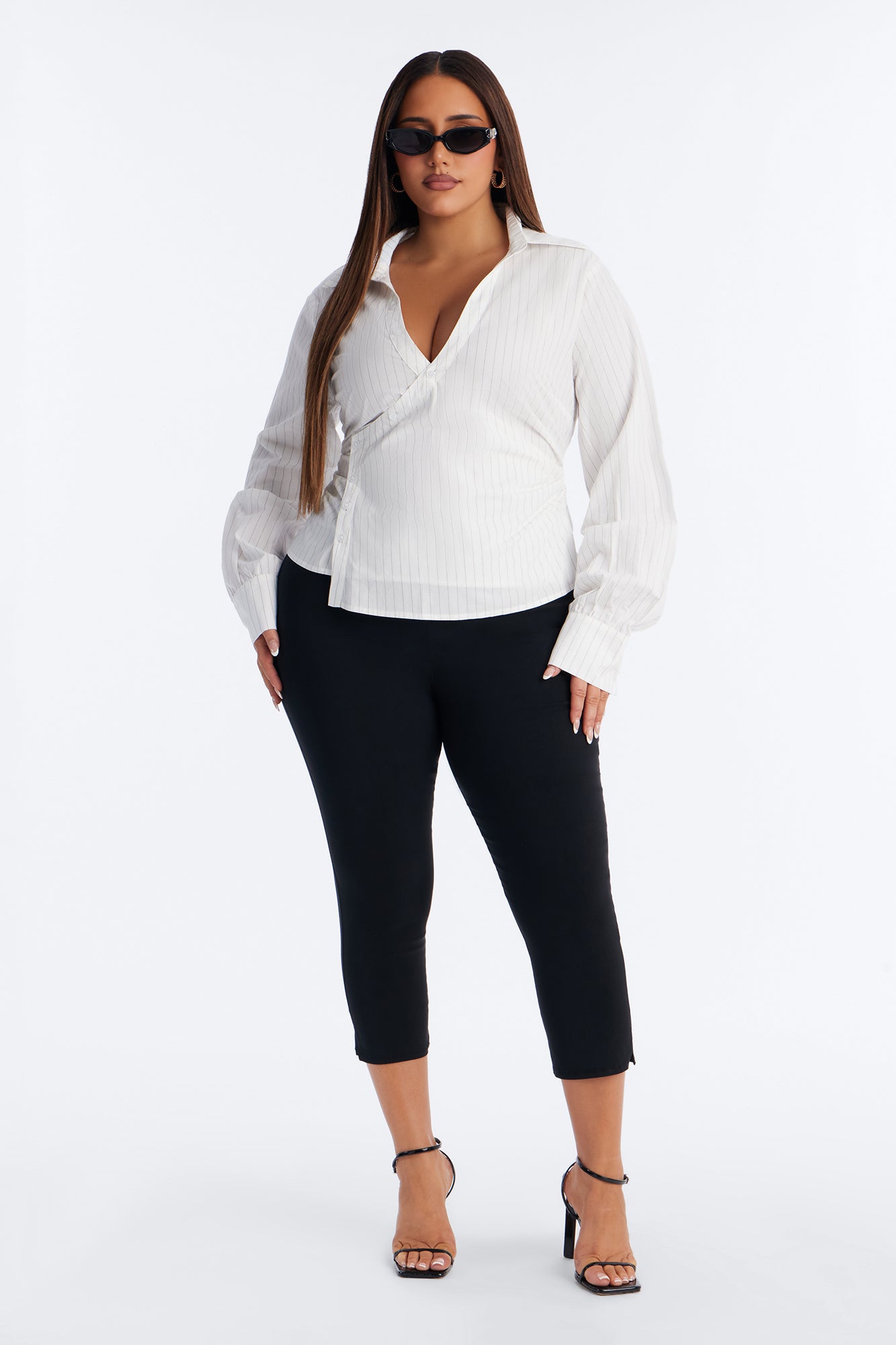 Melissa Asymmetrical Pinstripe Poplin Shirt - White/combo