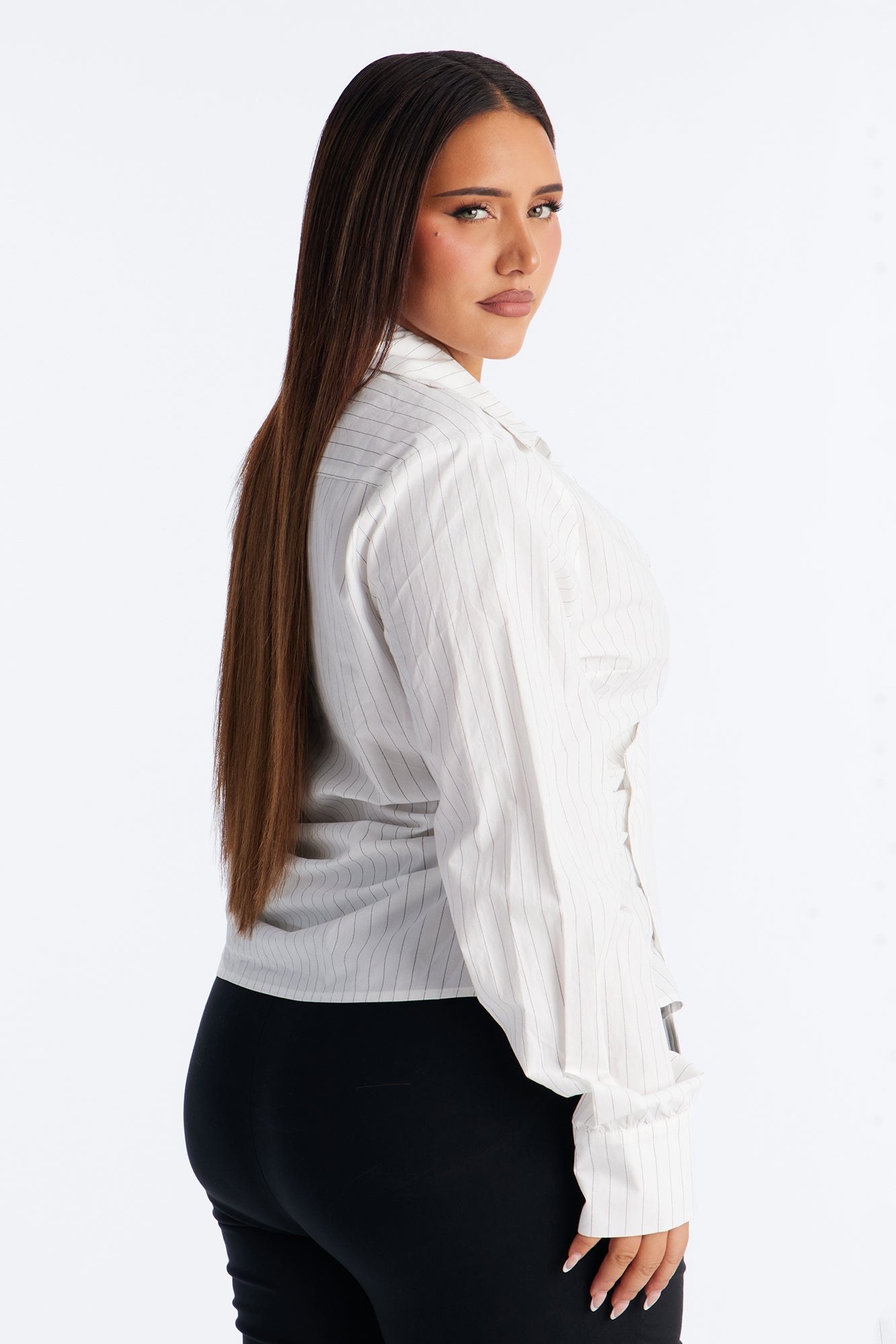 Melissa Asymmetrical Pinstripe Poplin Shirt - White/combo