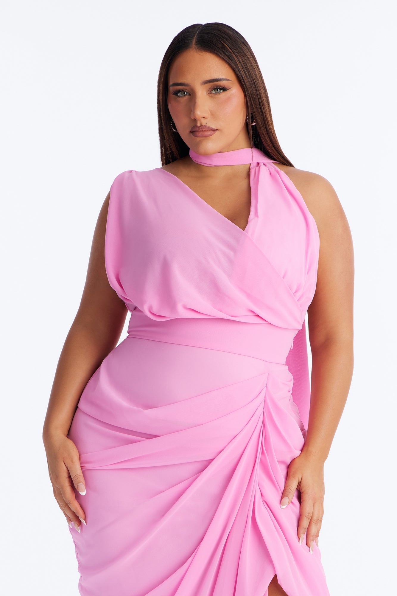 Main Character Ruched Chiffon Gown - Light Pink Fashion Nova