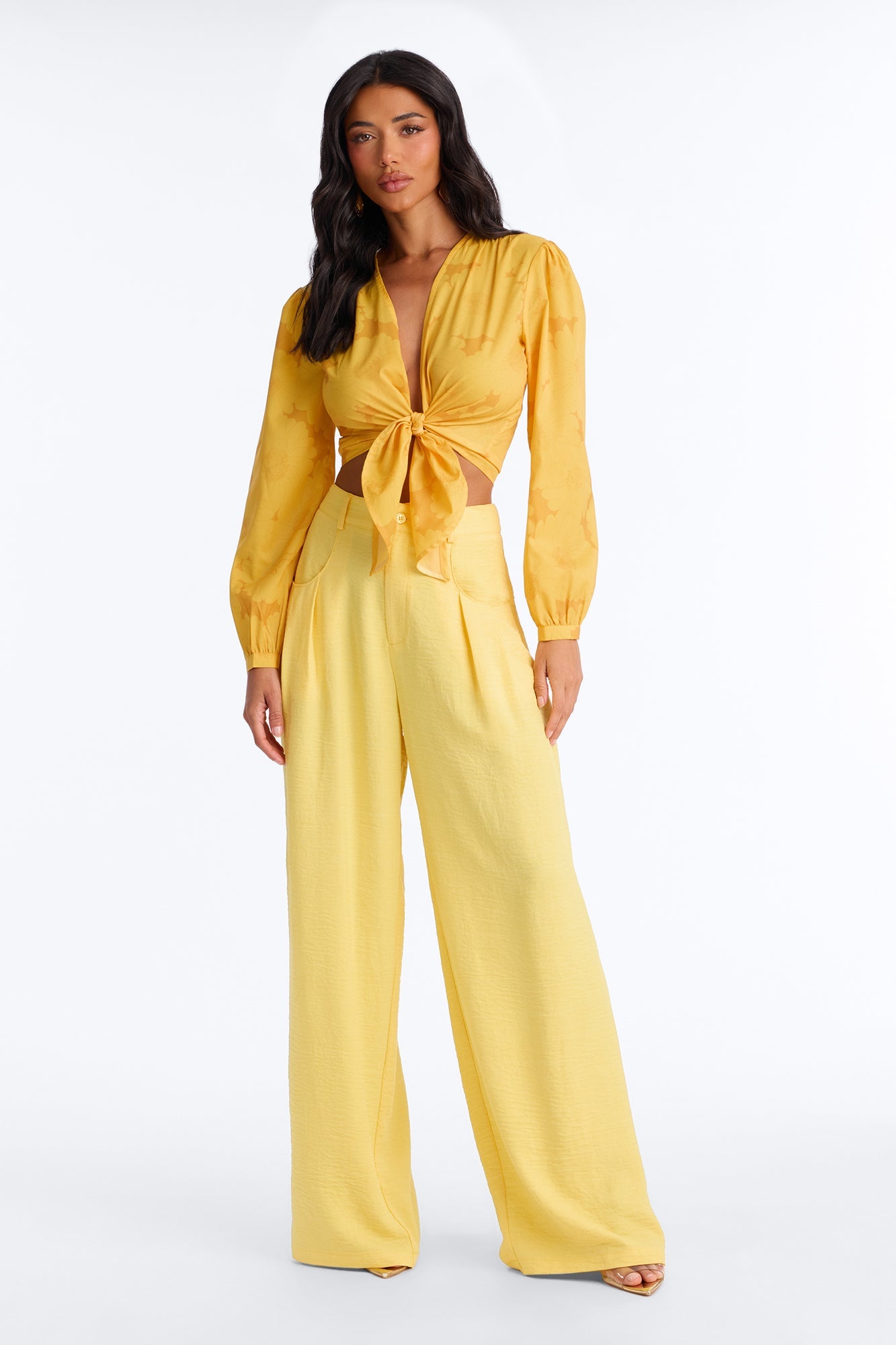 Summer Breeze Therapy Floral Satin Top - Yellow