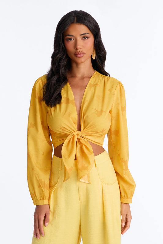 Summer Breeze Therapy Floral Satin Top - Yellow
