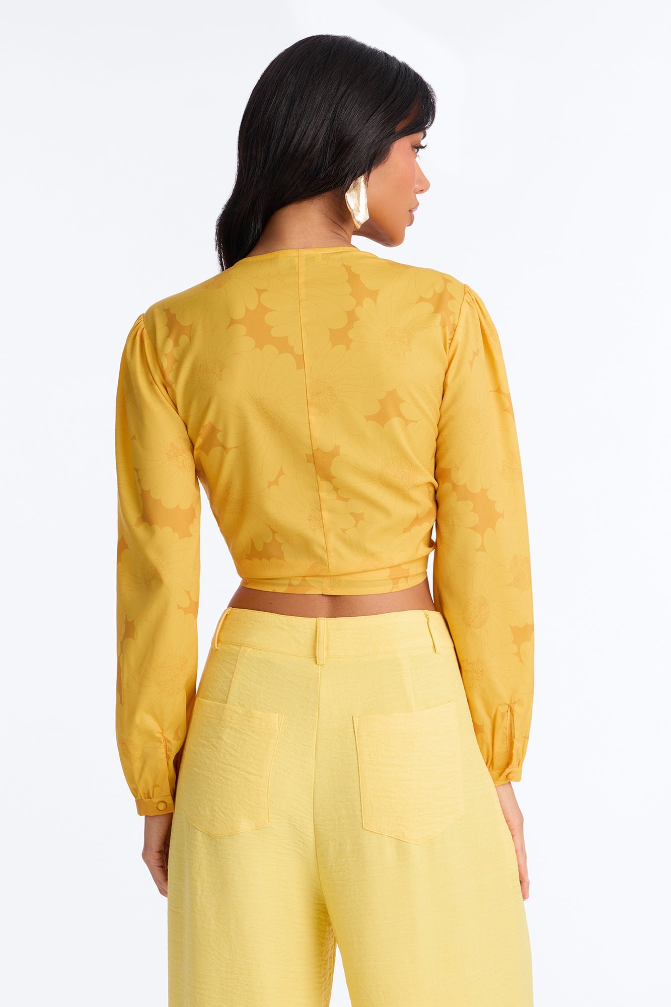 Summer Breeze Therapy Floral Satin Top - Yellow