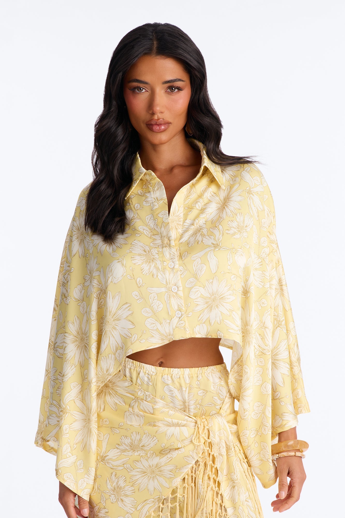So Soft Floral Satin 3 Piece Pant Set - Yellow