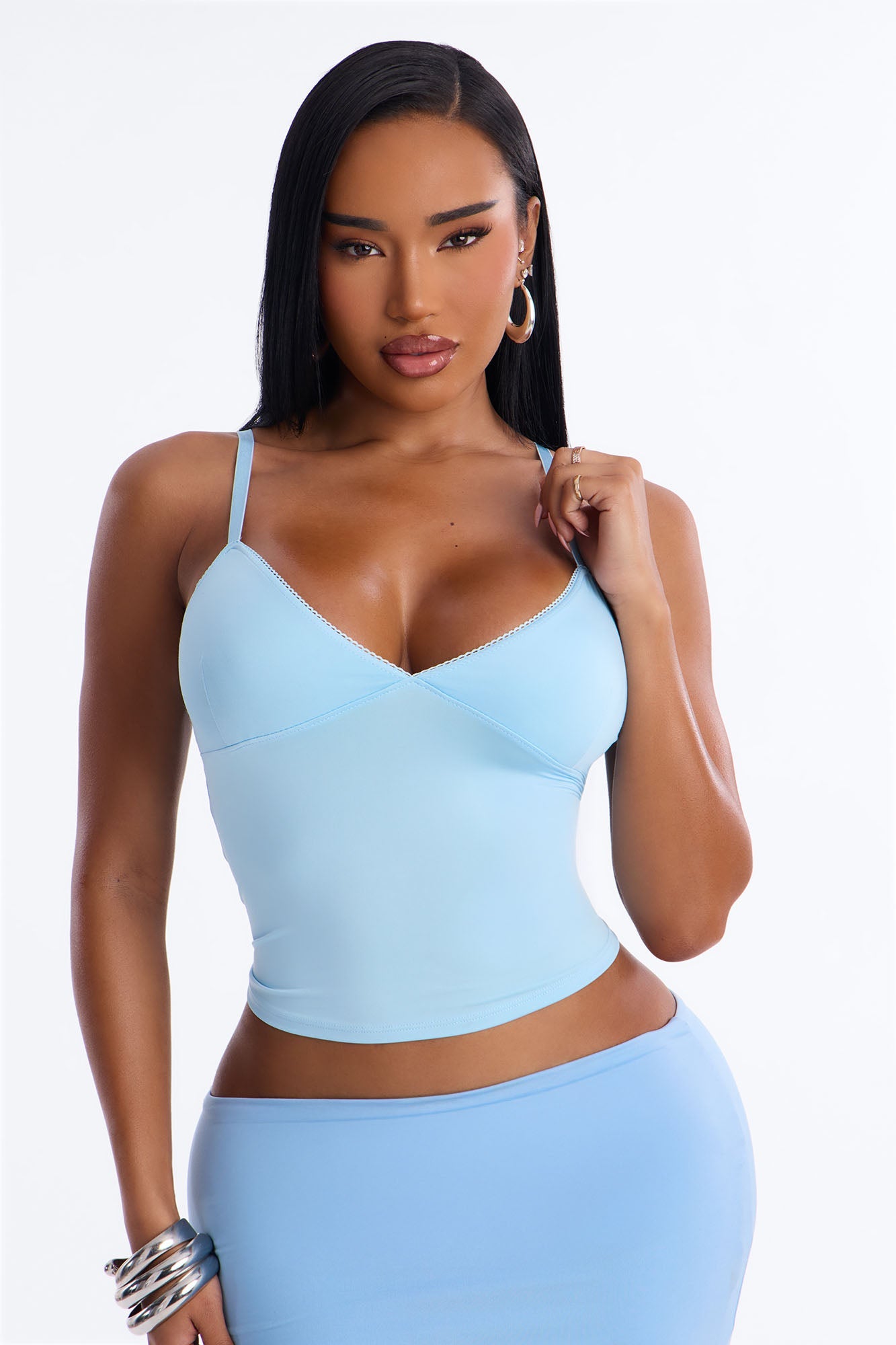 Ella V Neck Cami Top - Blue