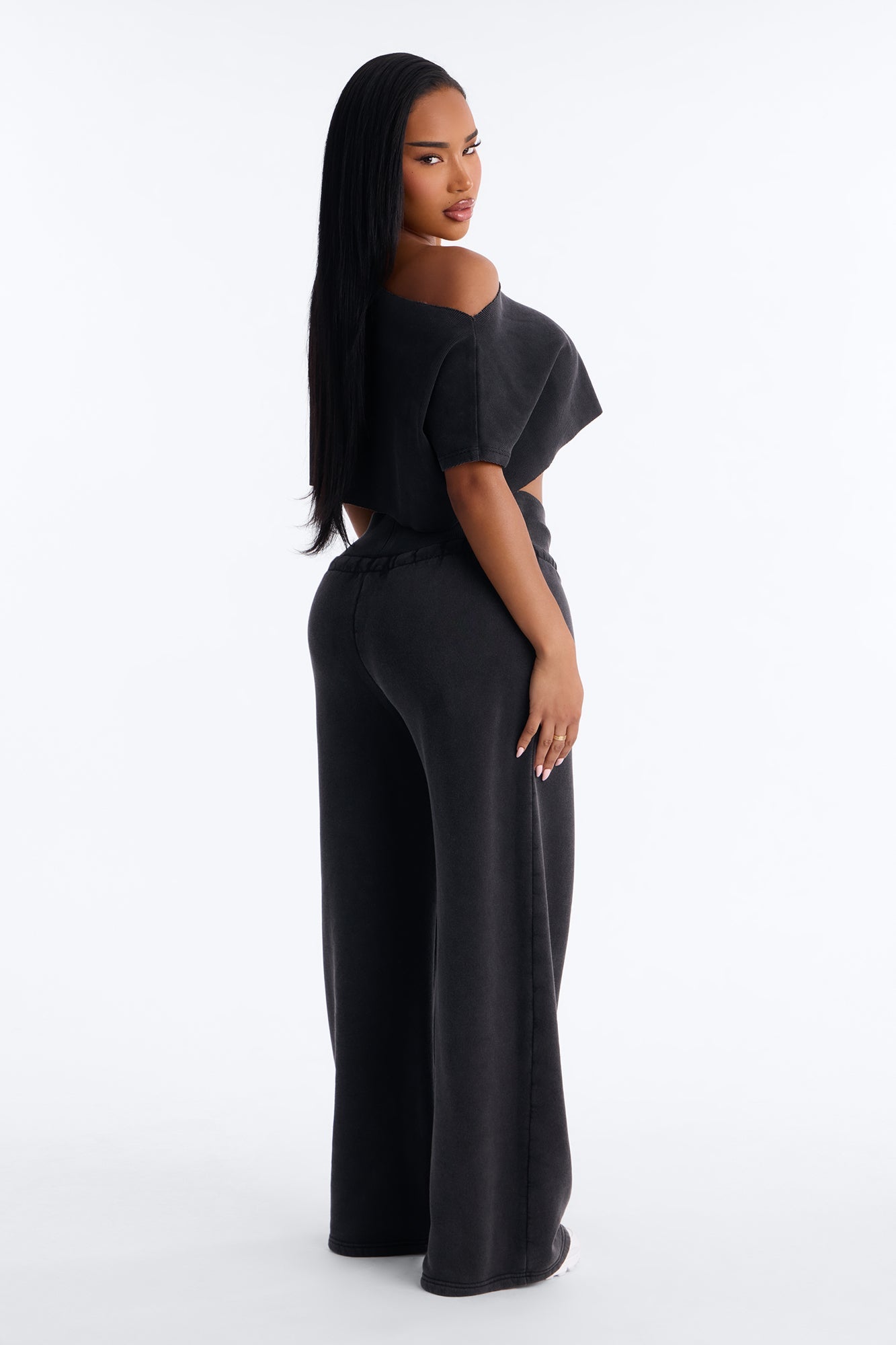 Mila Off Shoulder Top And Sweatpant Set - Charcoal