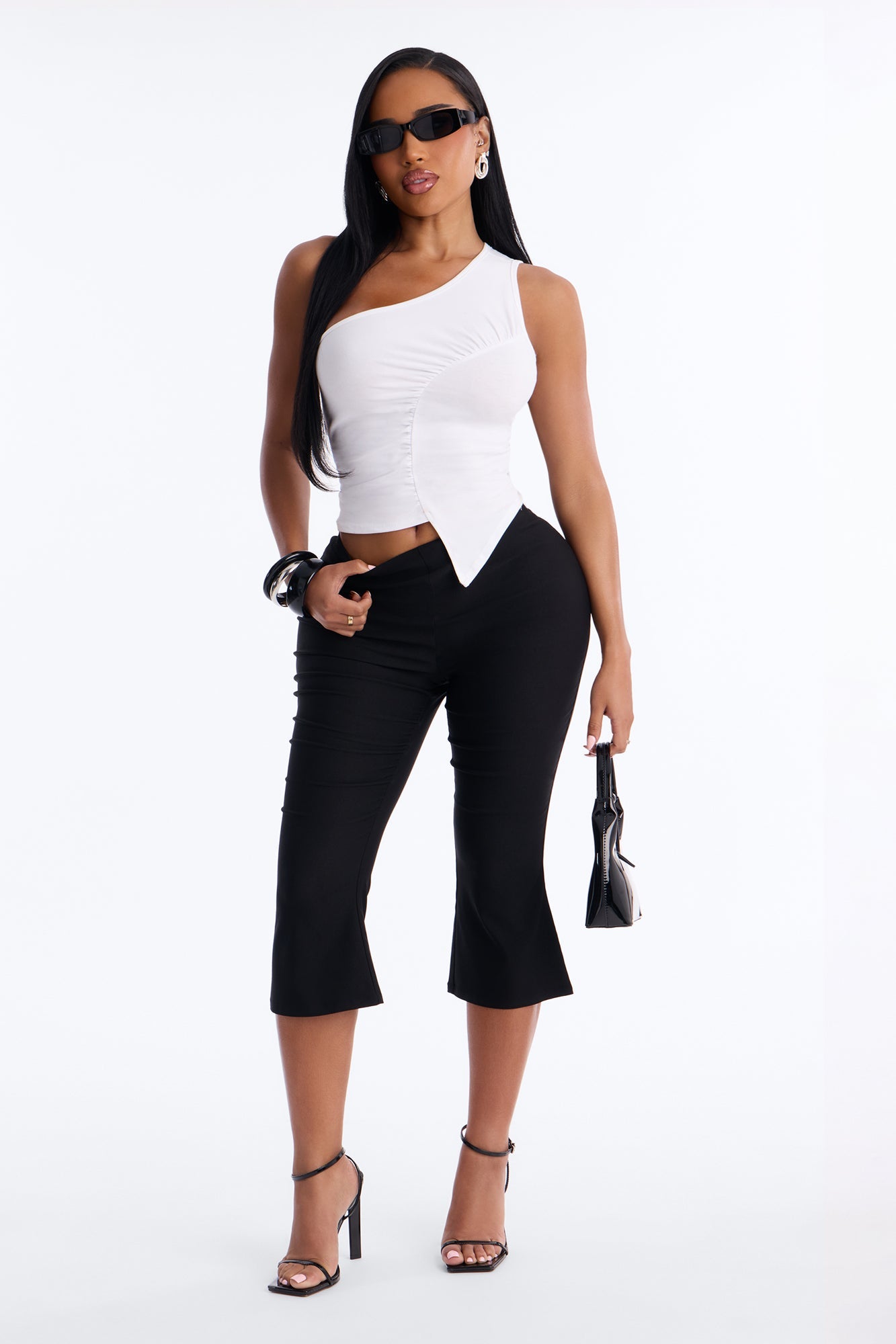 Malika Ruched One Shoulder Sleeveless Top - White