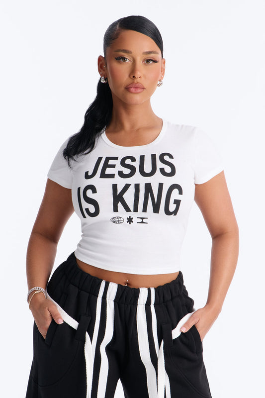 Jesus Is King Baby Tee - White