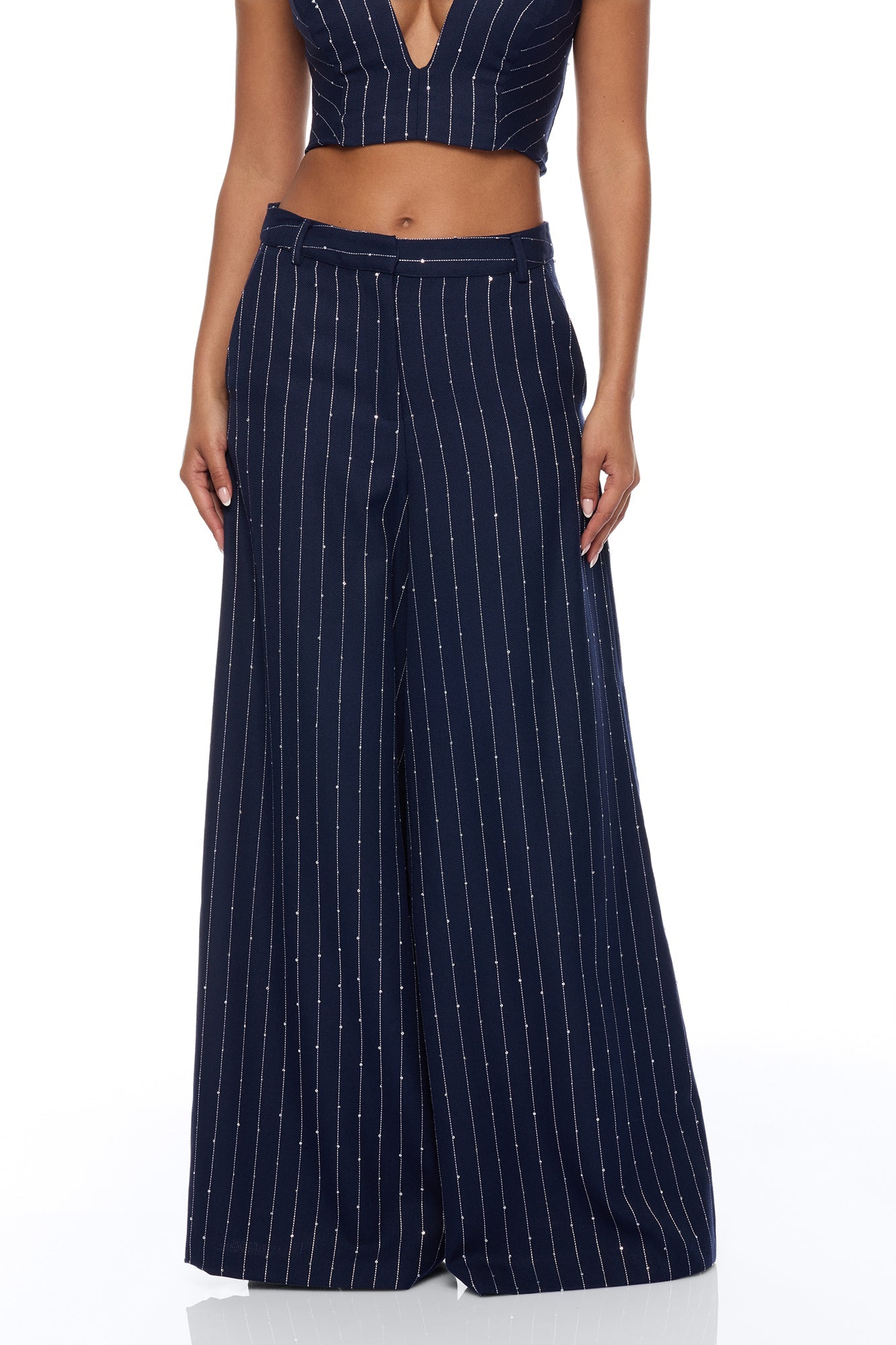 Adyson Embellished Pinstripe Wide Leg Pant - Navy/combo