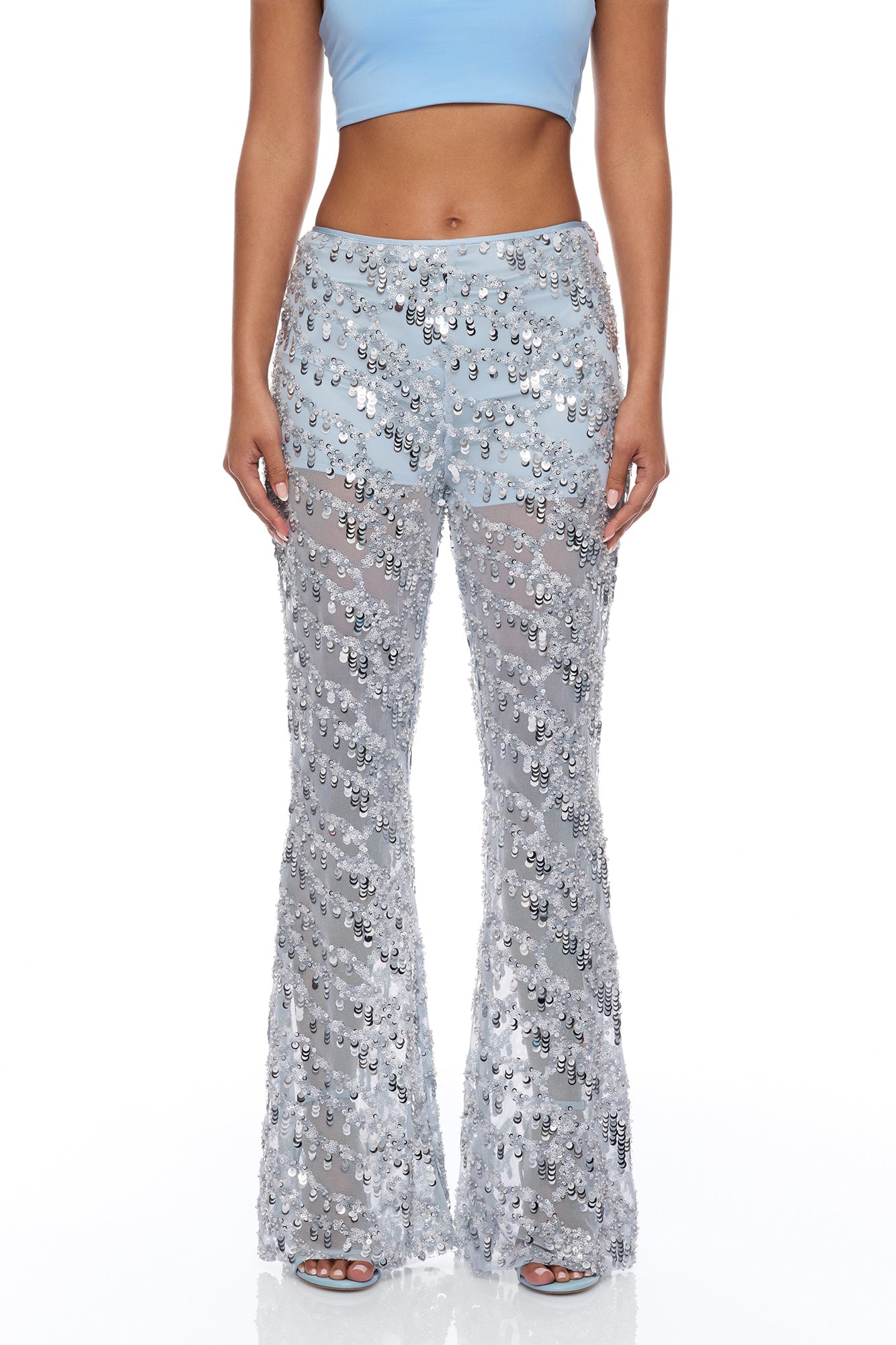 Zariah Sheer Sequin Pant - Light Blue