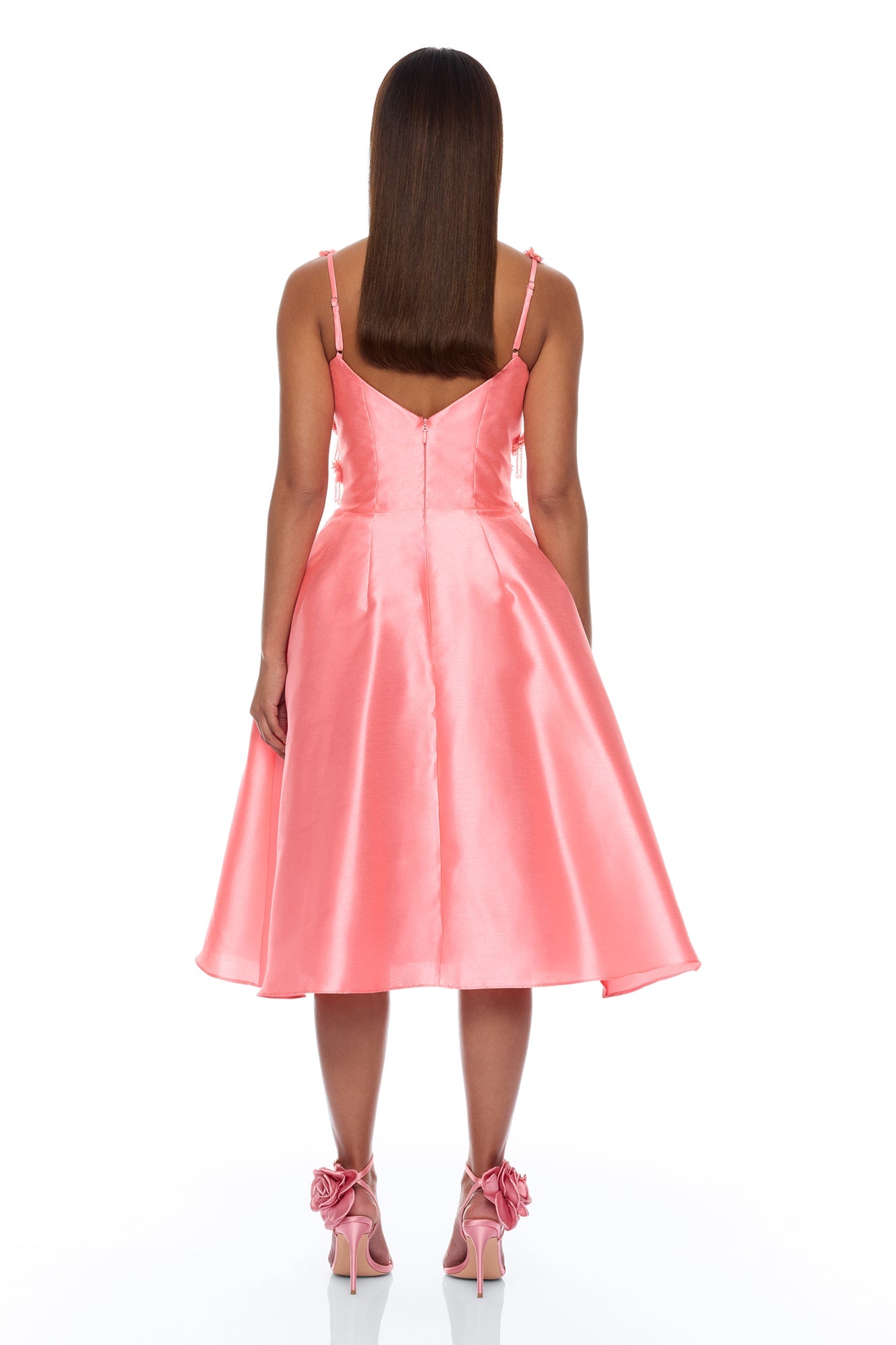 Eternal Bloom Taffeta Midi Dress - Coral