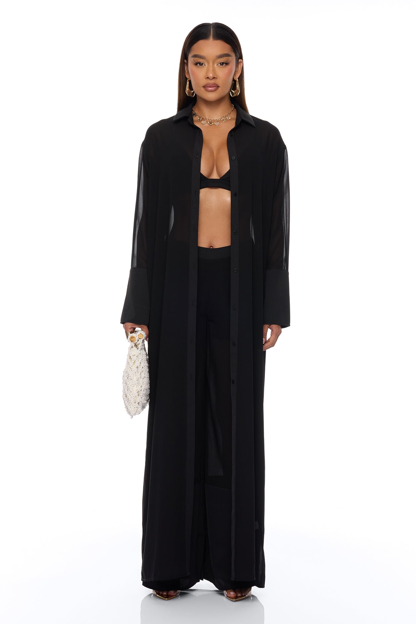 As Cool As Me 3 Piece Chiffon Pant Set - Black