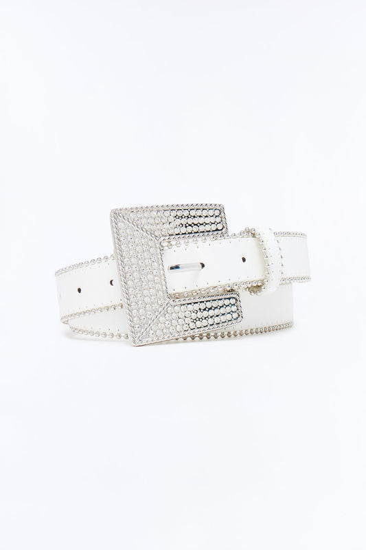 Rise and Shine Faux Leather Belt - White/Silver