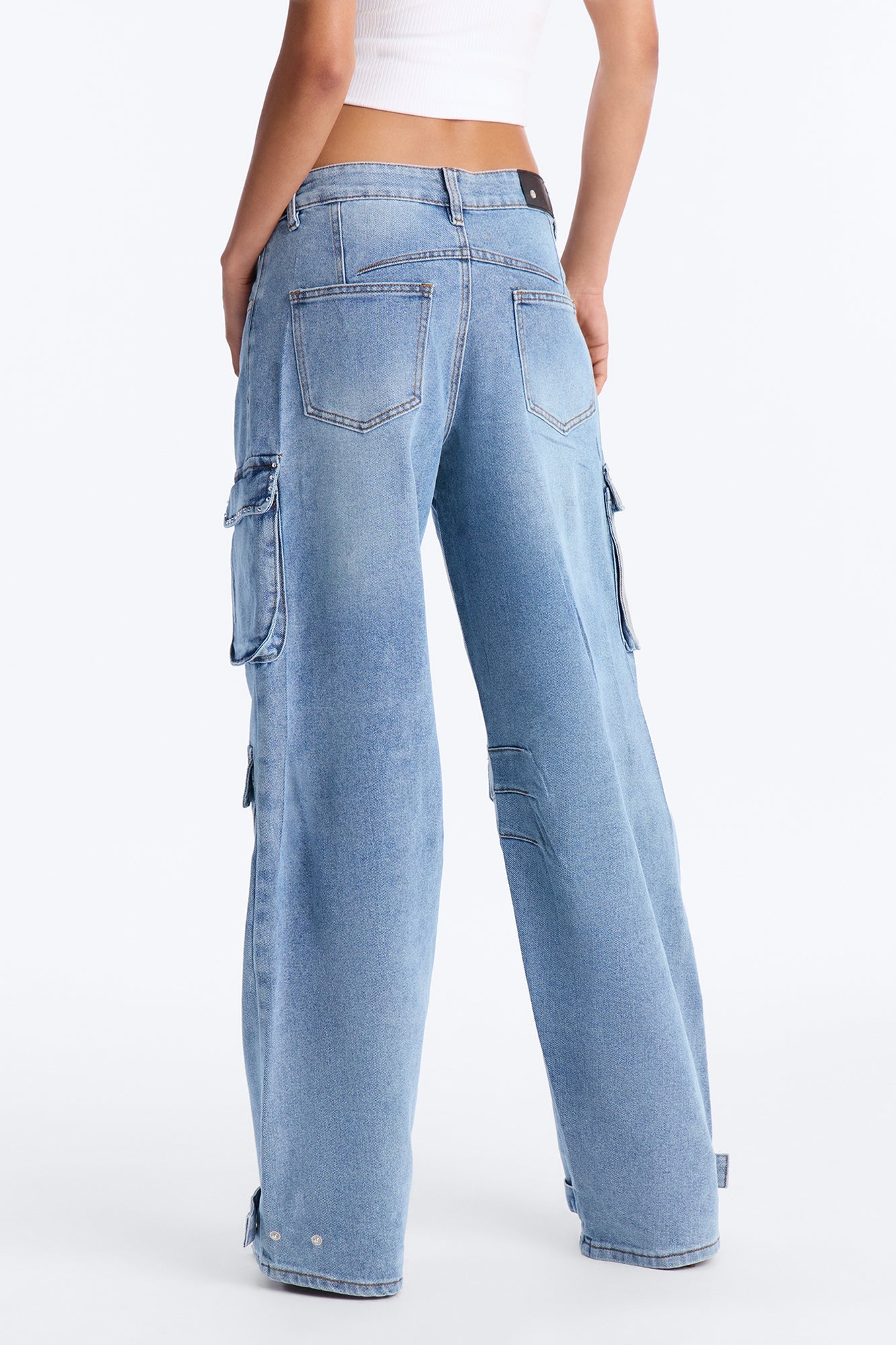 Southpole Embellished Loose Fit Cargo Jeans - Light Wash