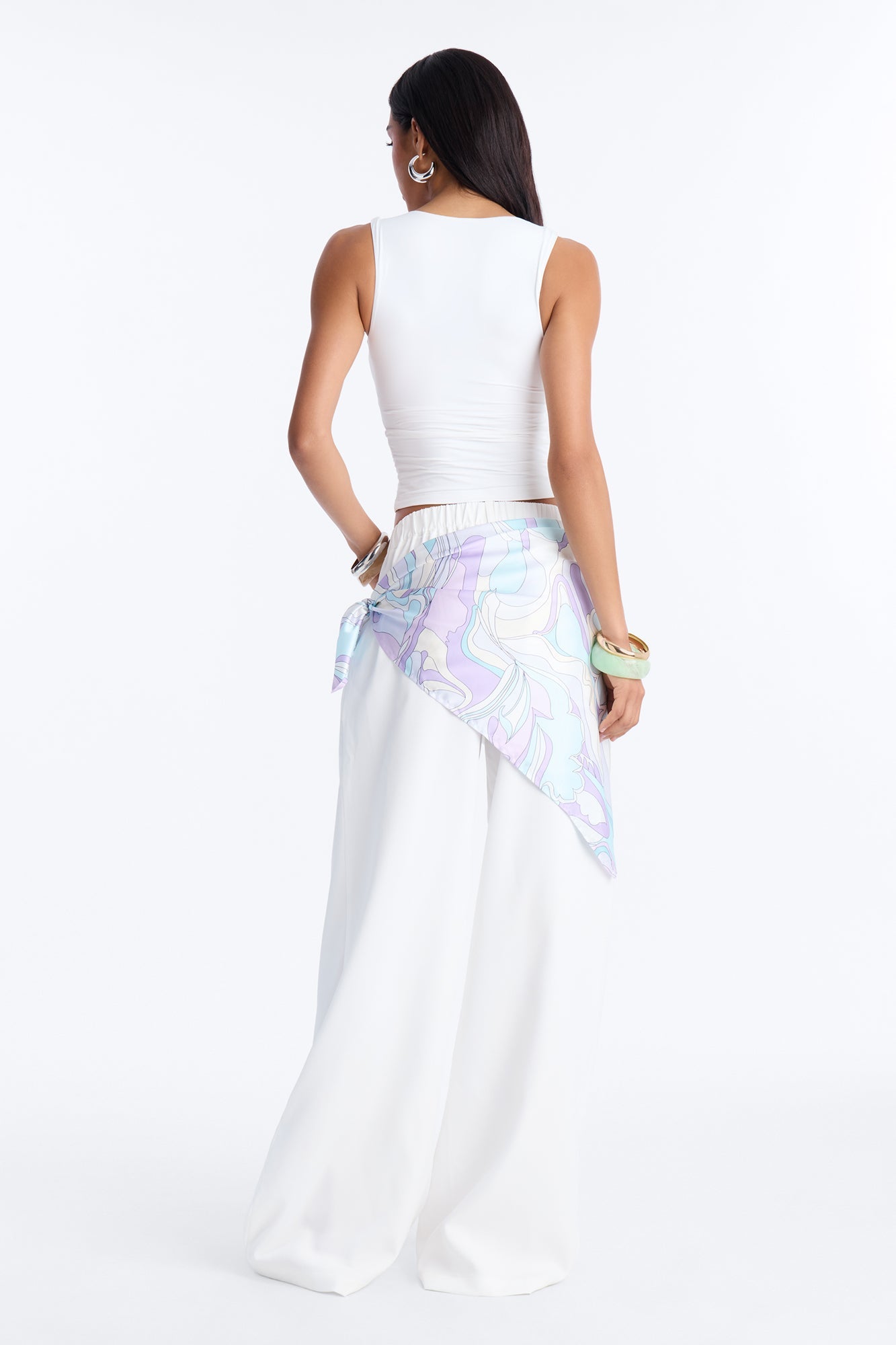 Malibu Days Scarf Belted Trouser Pant - White/combo
