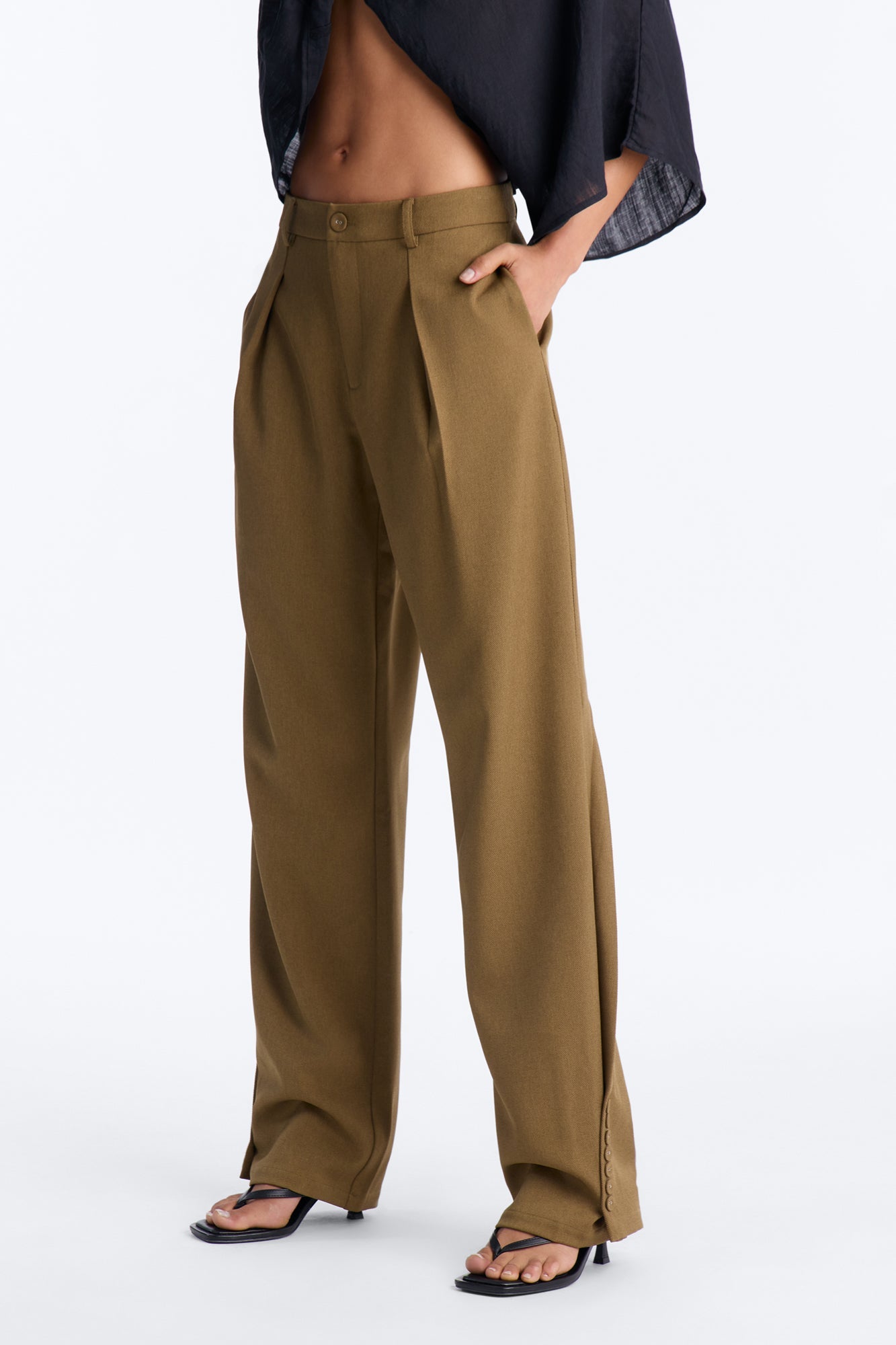 Frankie Button Cuff Straight Leg Trouser - Olive