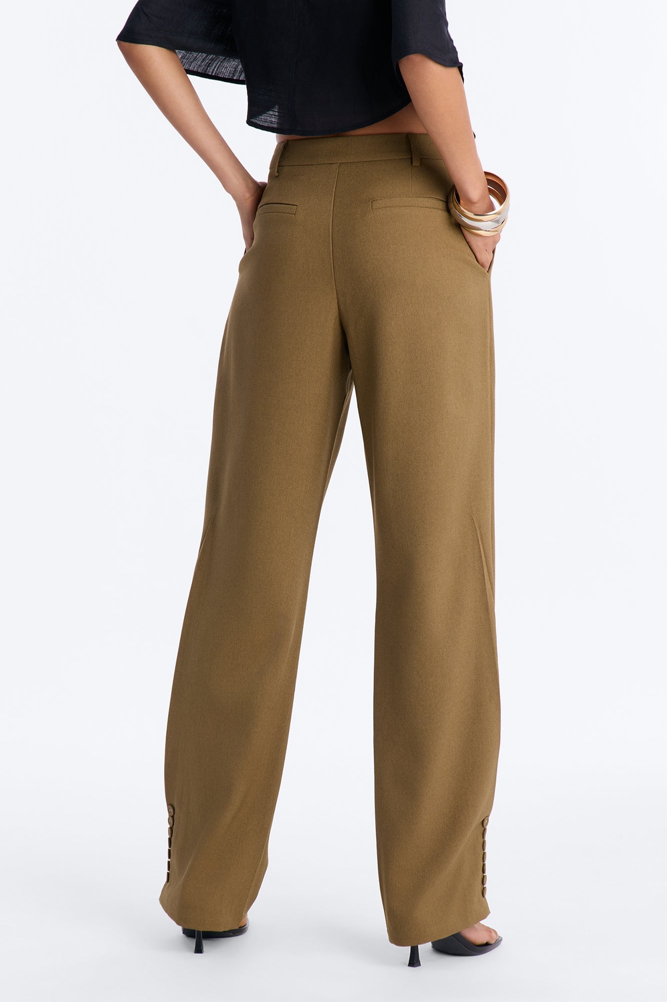 Frankie Button Cuff Straight Leg Trouser - Olive