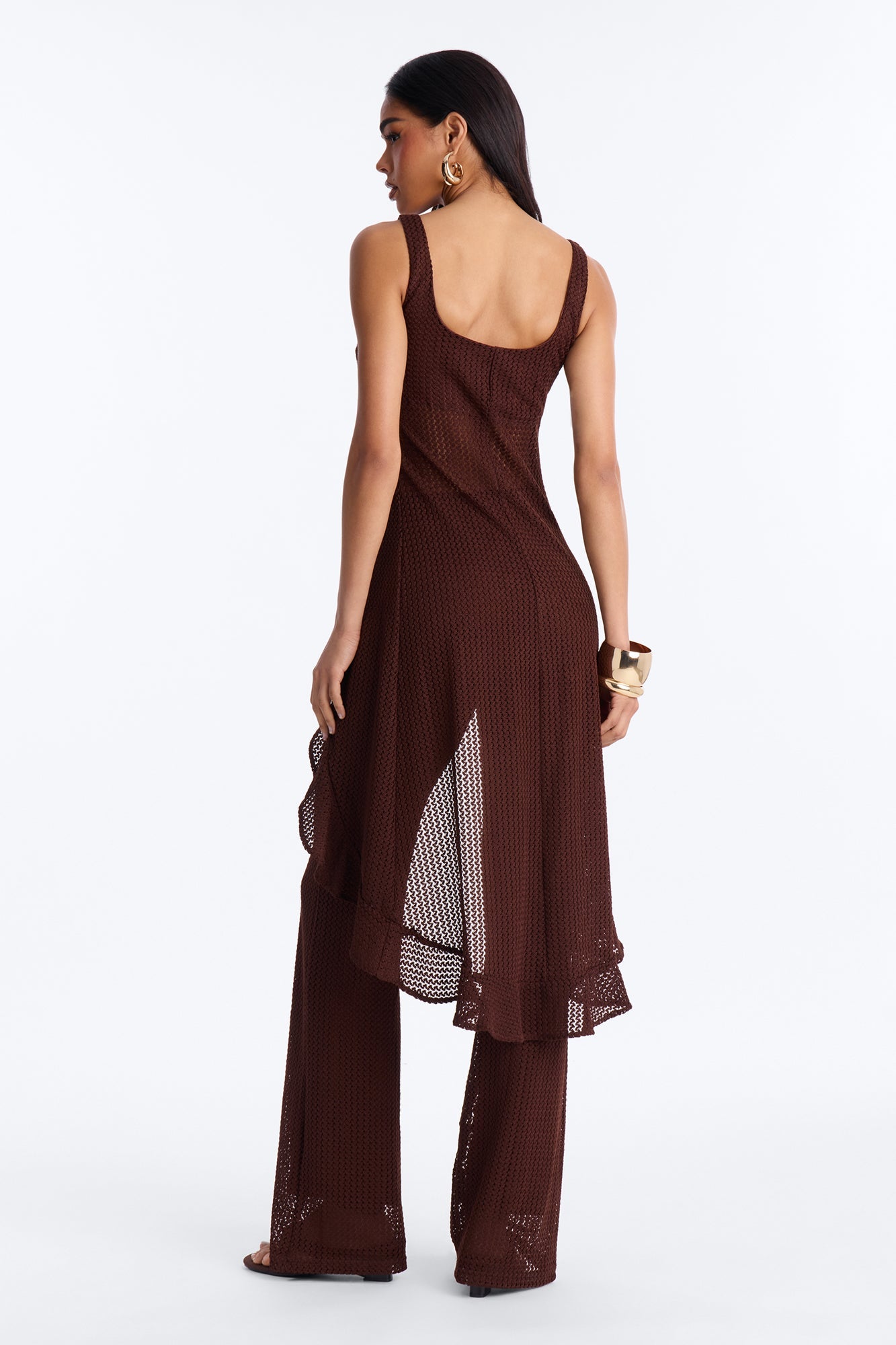 Jenni Flowy Crochet Pant Set - Chocolate