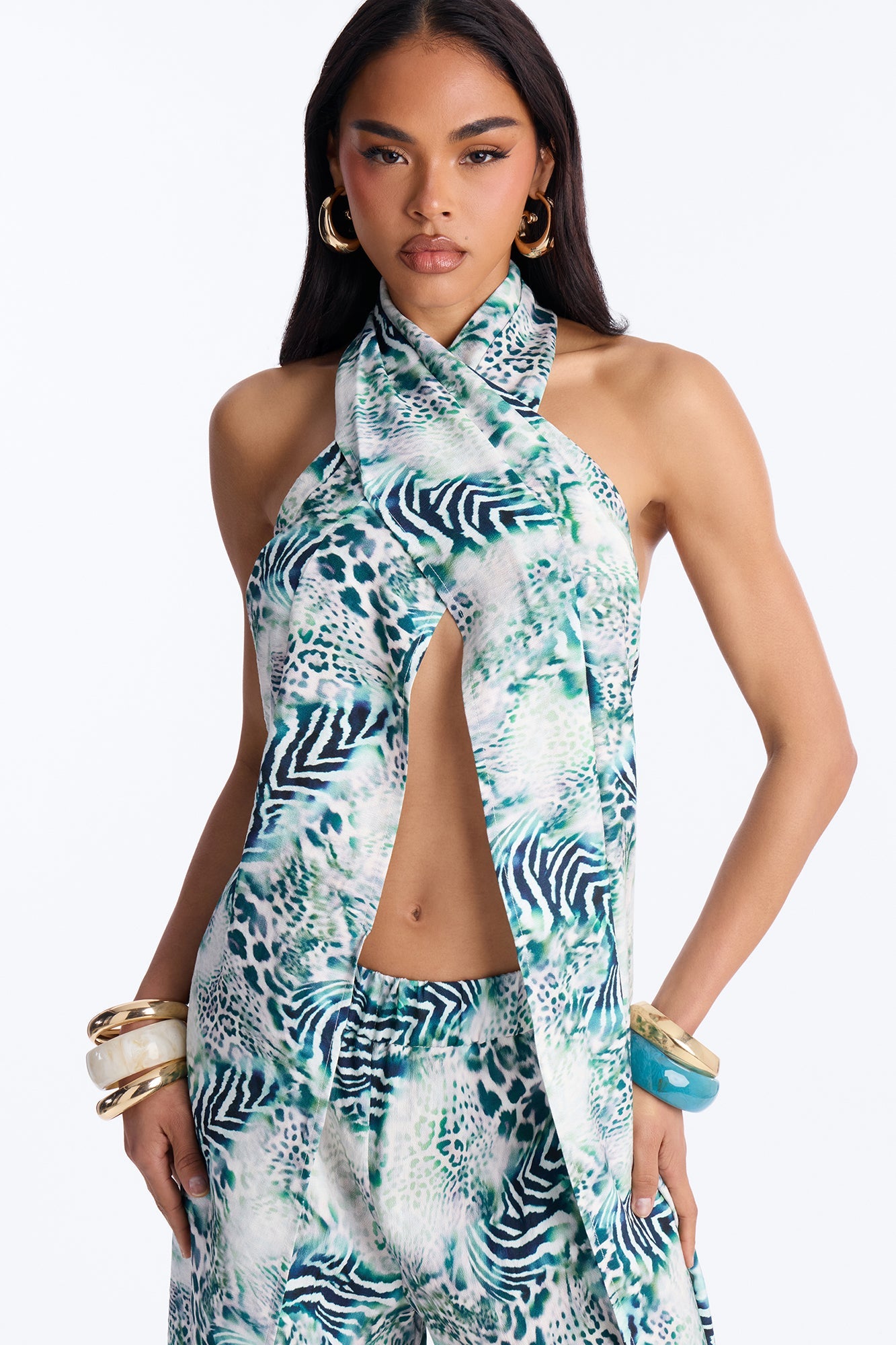 Spot On Halter Pant Set - Green/combo