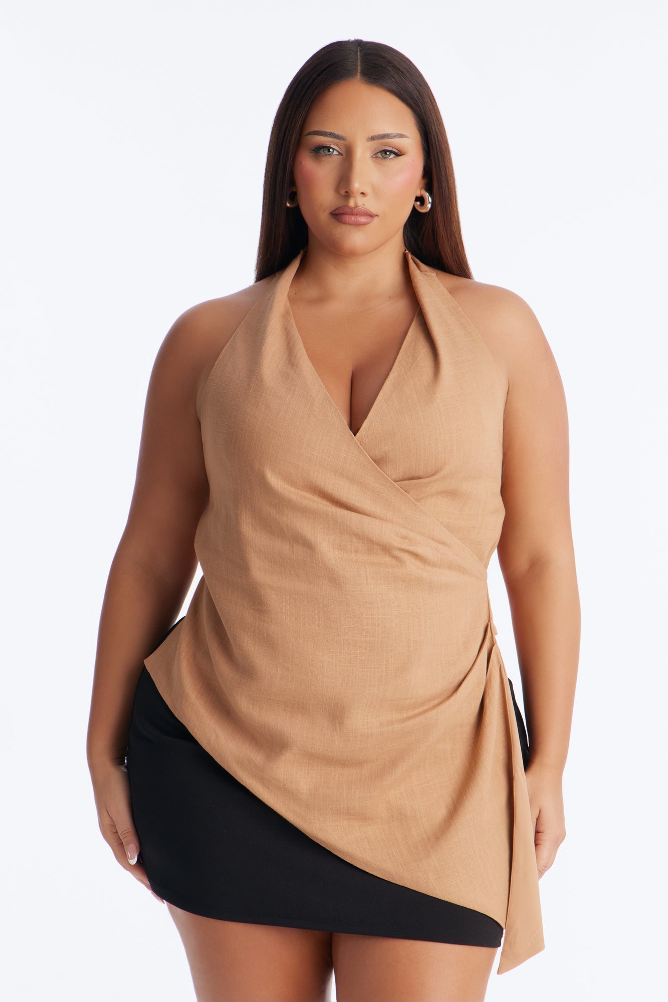 On My Third Drink Backless Linen Halter Top - Taupe Fashion Nova