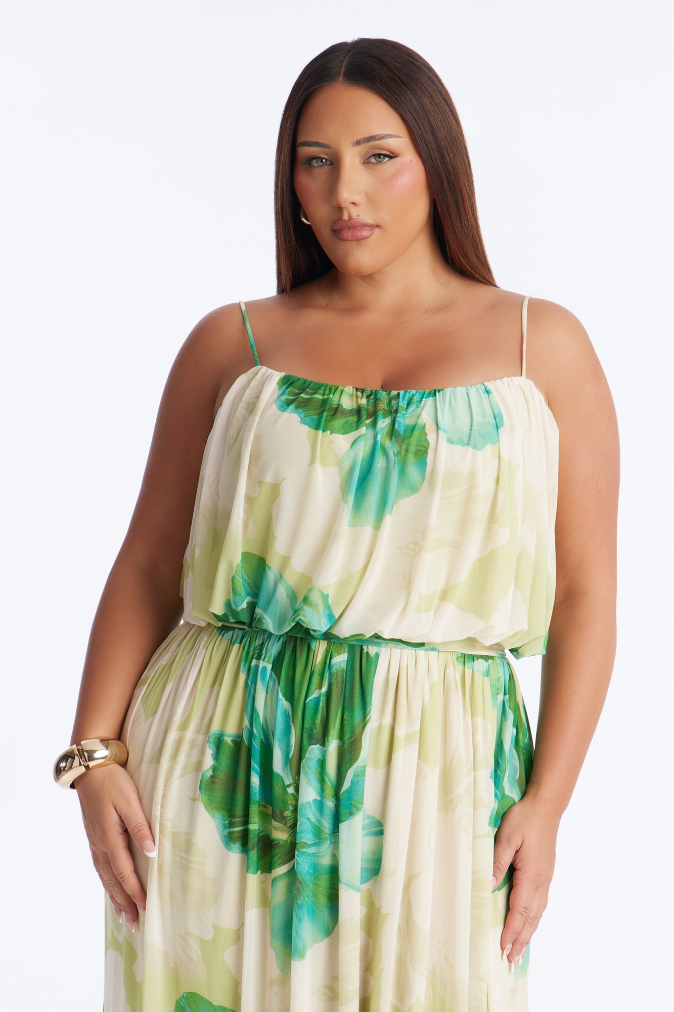 Radiant Beauty Mesh Maxi Dress - Green/combo