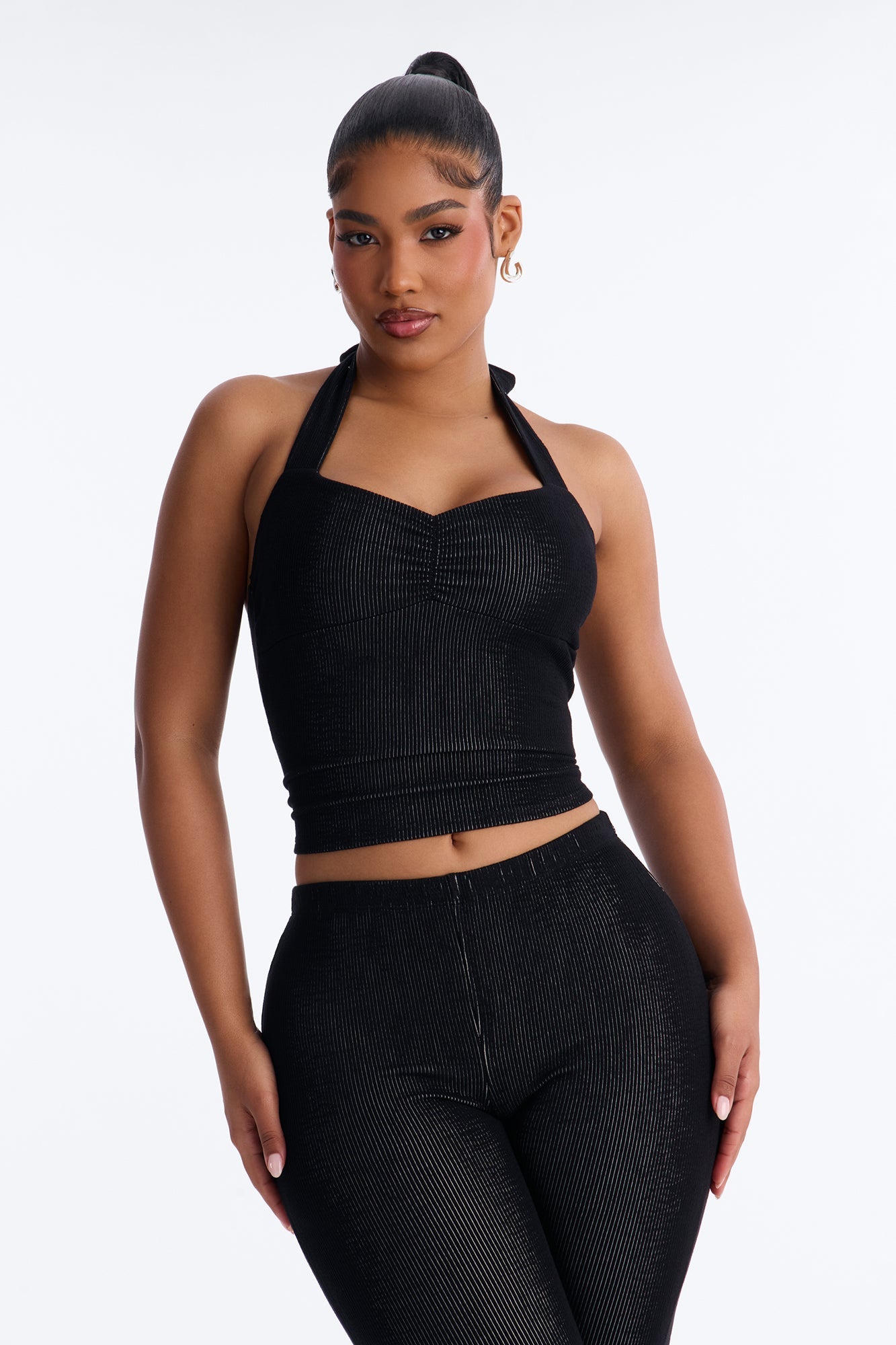 Liana Halter Ribbed Capri Set - Black