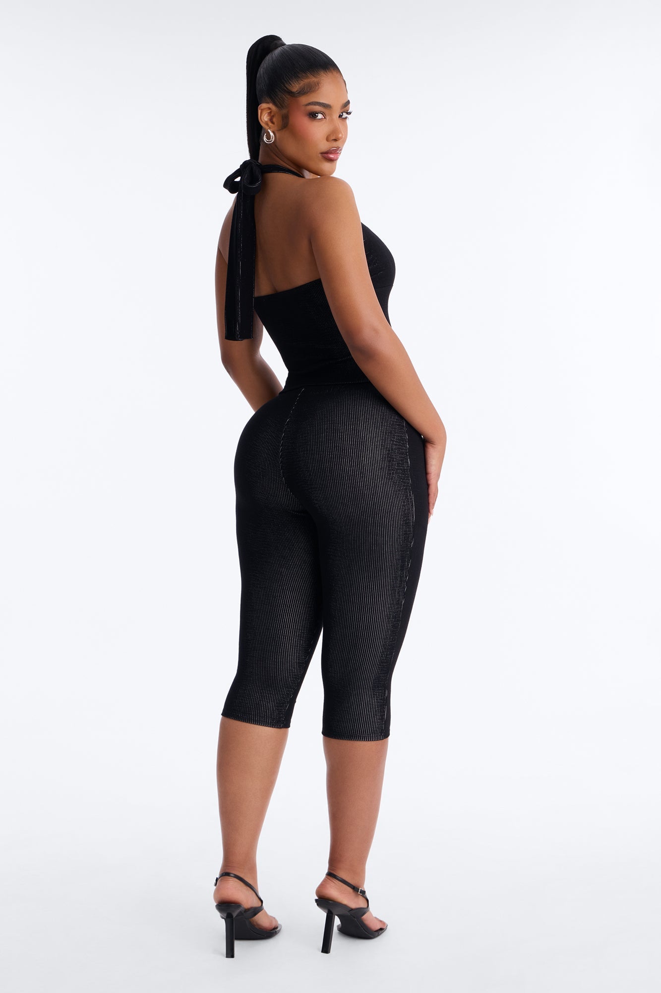 Liana Halter Ribbed Capri Set - Black