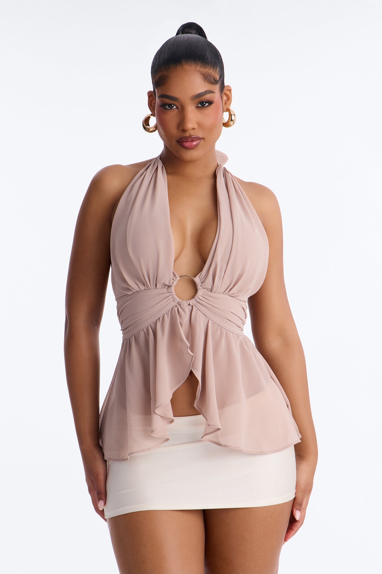 Iced Lattes Ruffle Chiffon Halter Top - Mauve