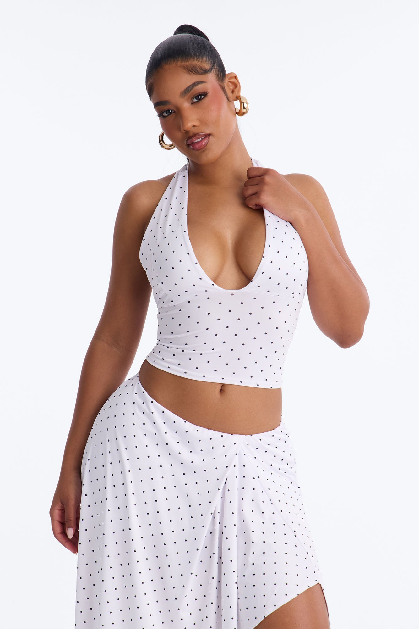 Dolly Halter Polka Dot Skirt Set - White/Black