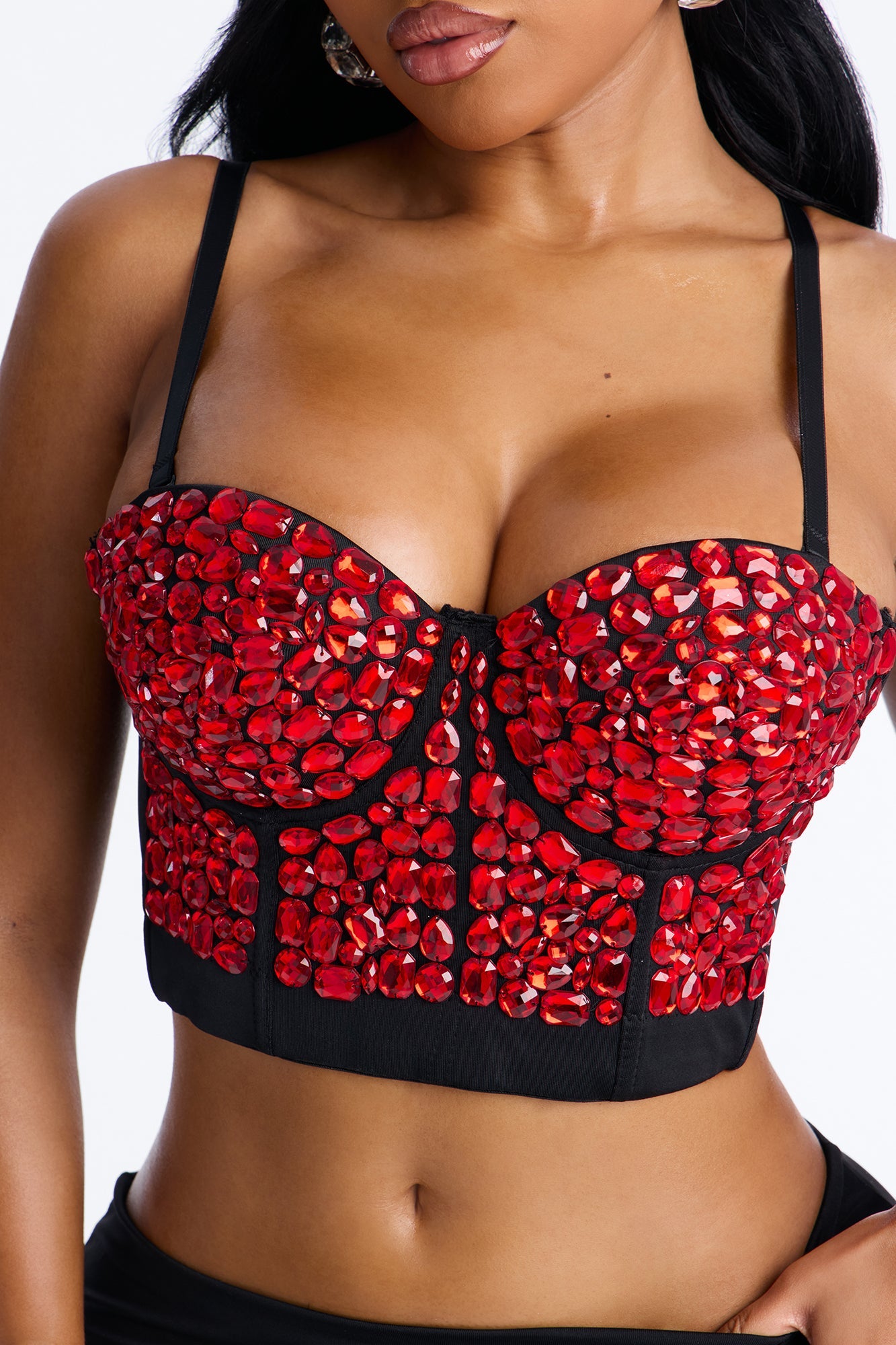 Cosmic Heat Rhinestone Embellished Corset - Red