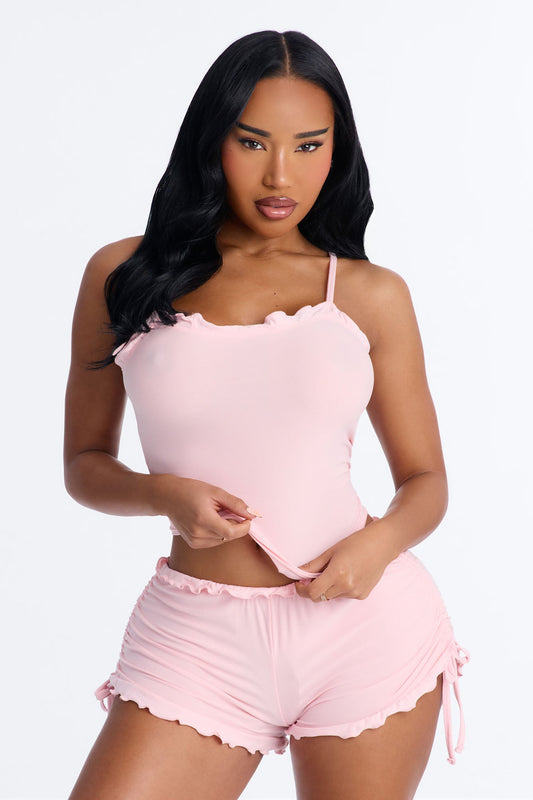 Kiss Goodnight Ruched Cami PJ Short Set - Pink