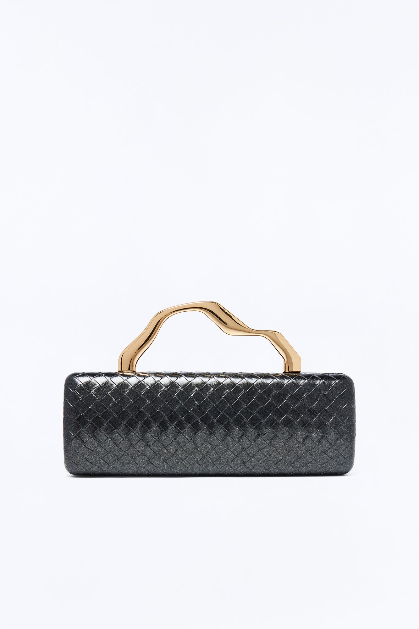 Deco Woven Faux Leather Clutch - Black