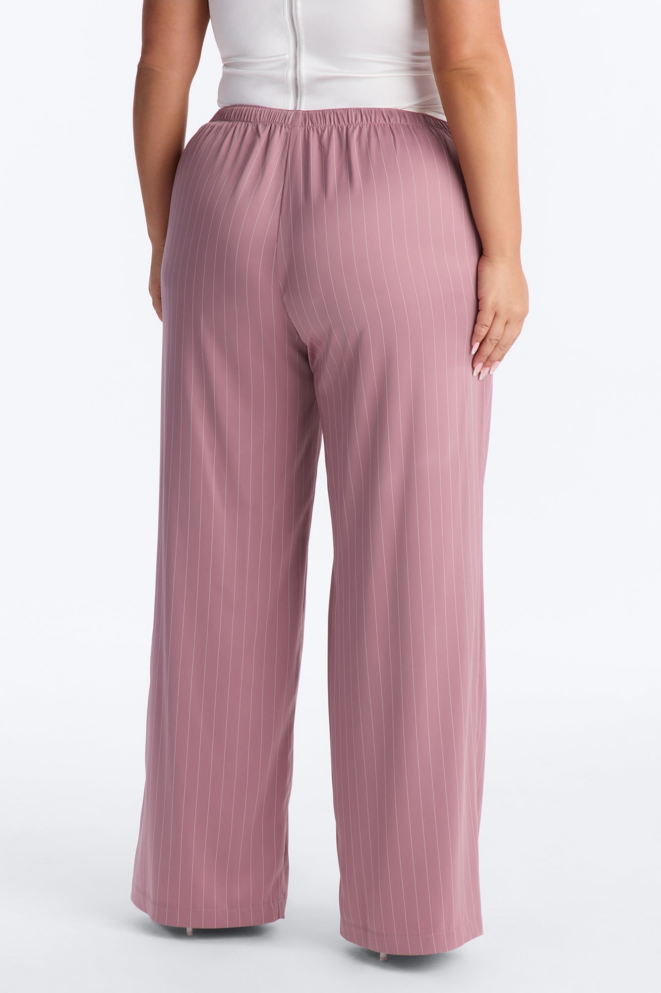Lulu Pinstripe Satin Wide Leg Pant 32″ - Mauve