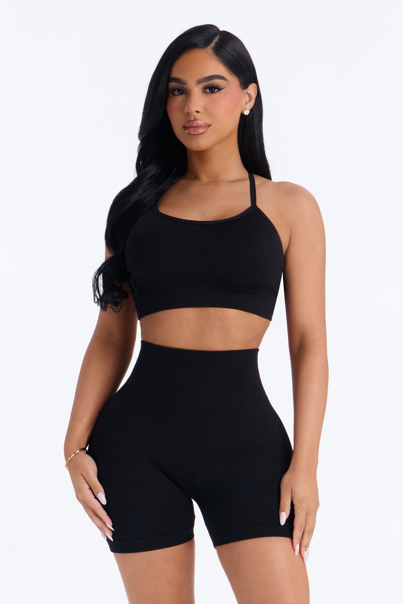 Never Settle Seamless Sports Bra Biker Short Set - Black