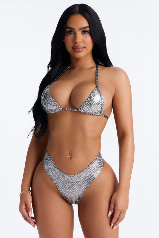 Wild For It Iridescent 2 Piece Bikini Set - Silver/Black