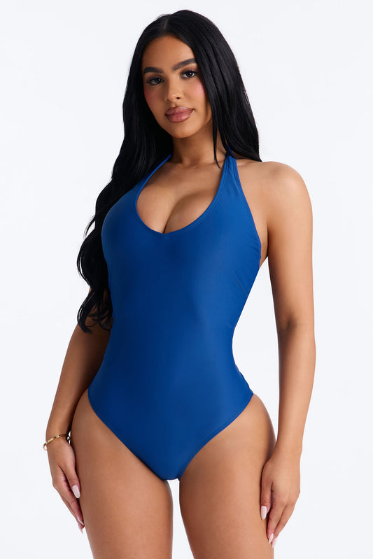 Summer Fling Scoop Neck 1 Piece Swimsuit - Indigo