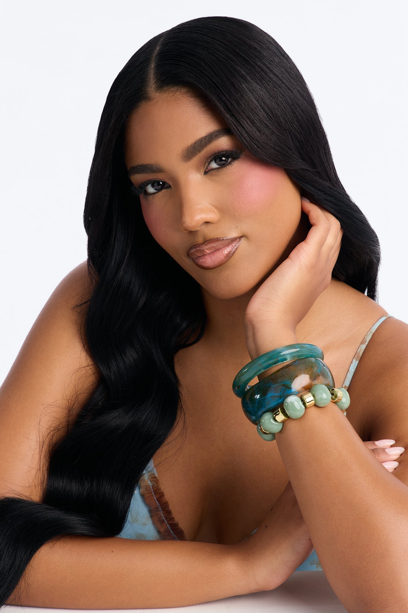 Sun And Sea 3 Piece Bracelet Set - Green/combo Fashion Nova
