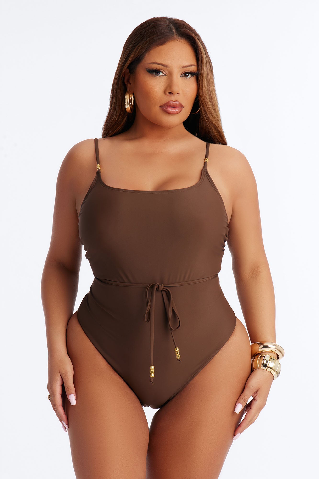 Drifting Away 1 Piece Beaded Swimsuit - Brown