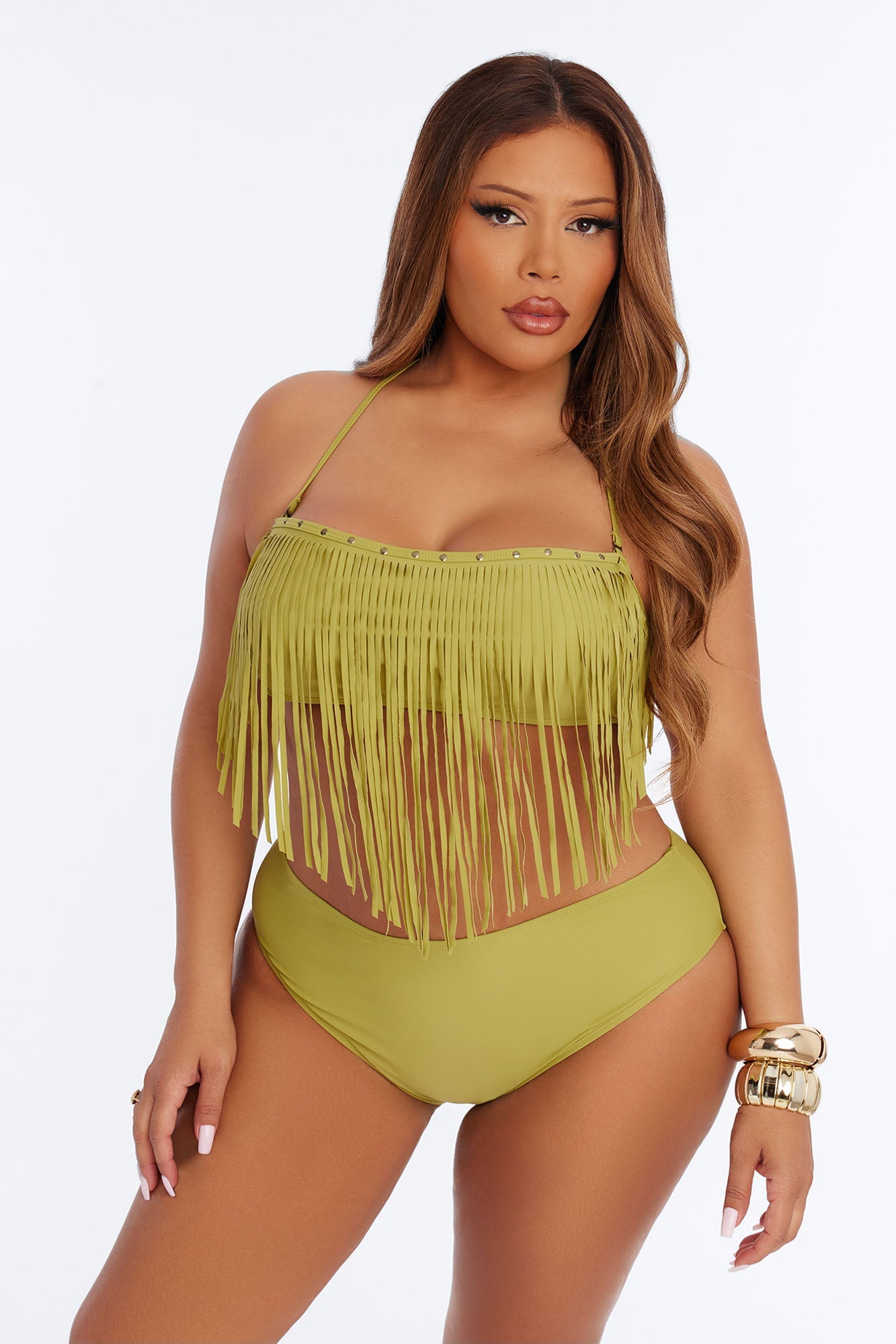 Cabana Cooldown 3 Piece Fringe Bikini Set - Olive