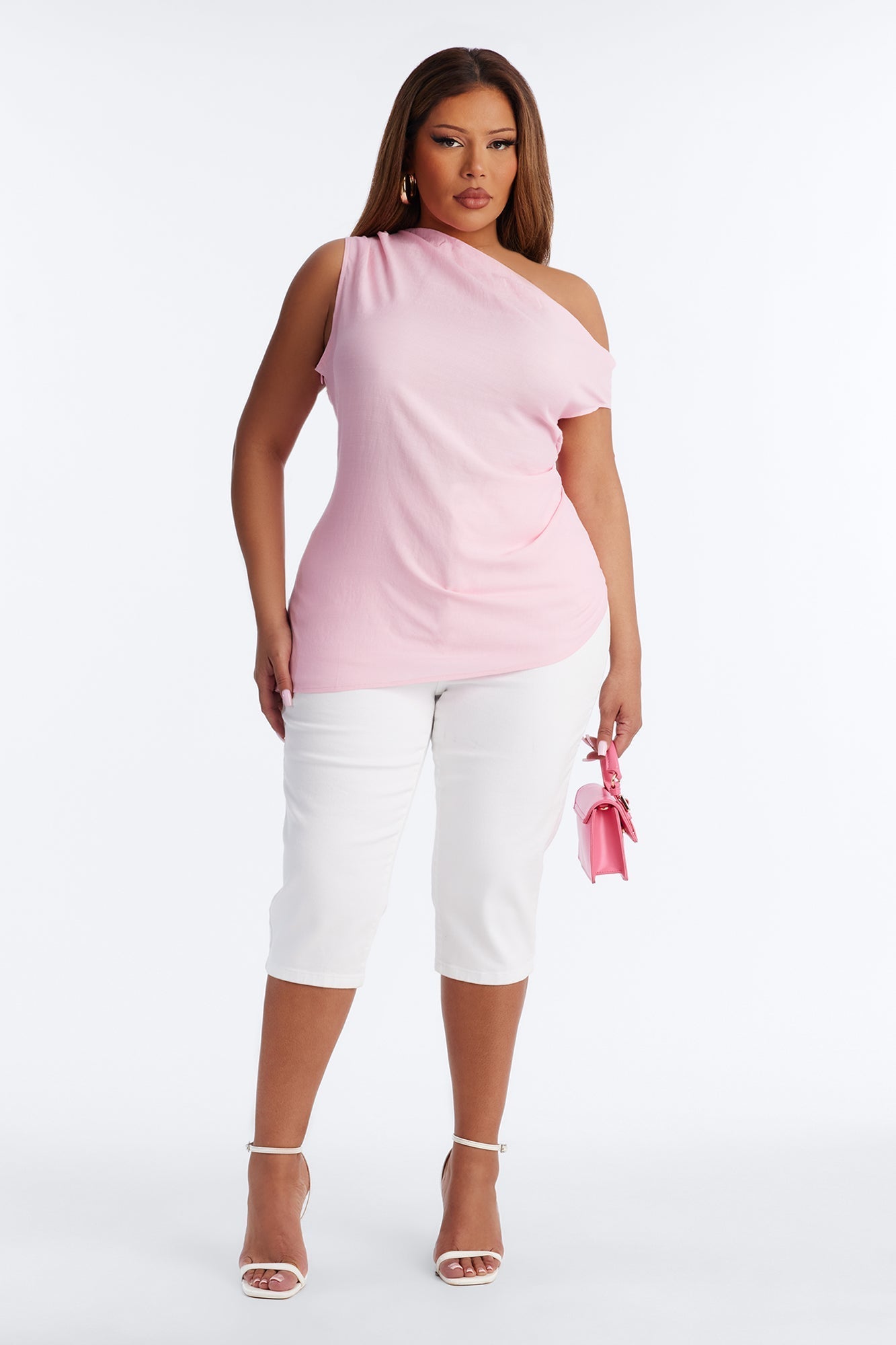 Cutie With A Duty One Shoulder Linen Top - Pink Fashion Nova