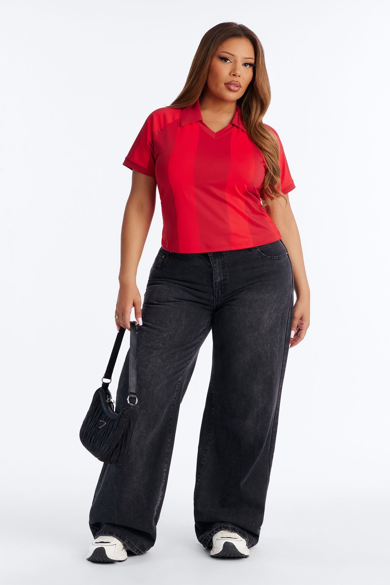 Street Uniform Striped Short Sleeve Polo Jersey Top - Red/combo Fashion Nova